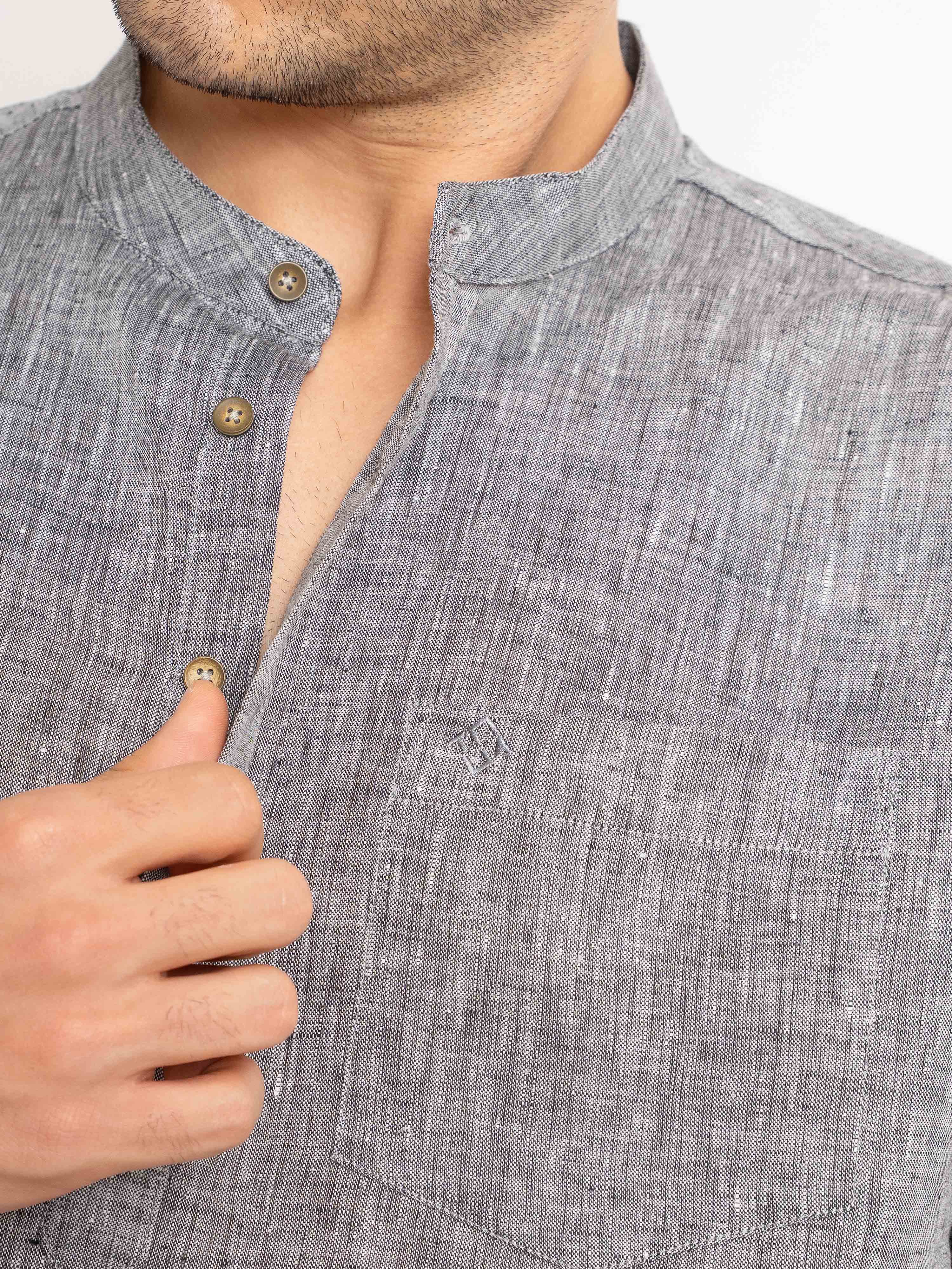 ST4U Men's Pure Linen Half Sleeve Chambray Short Kurta – Dark Grey