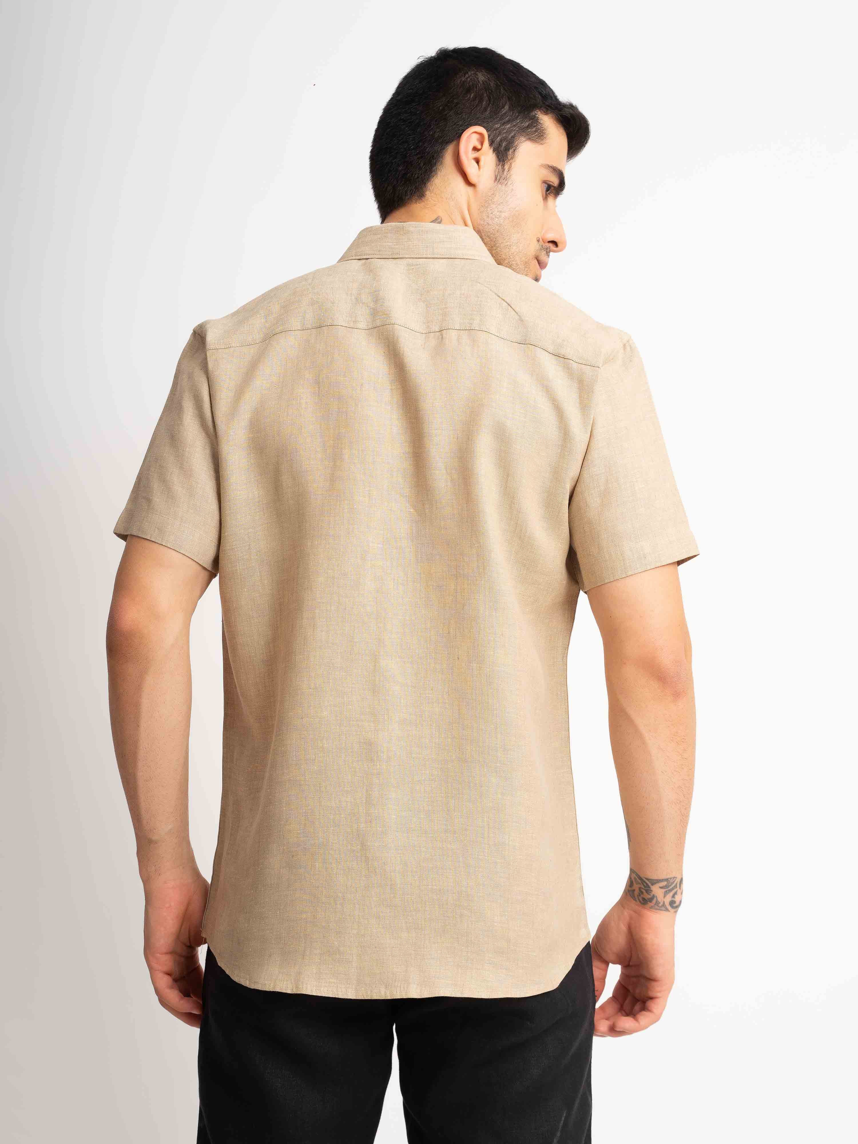 ST4U Men's Pure Linen Half Sleeve Shirt – Golden Sand
