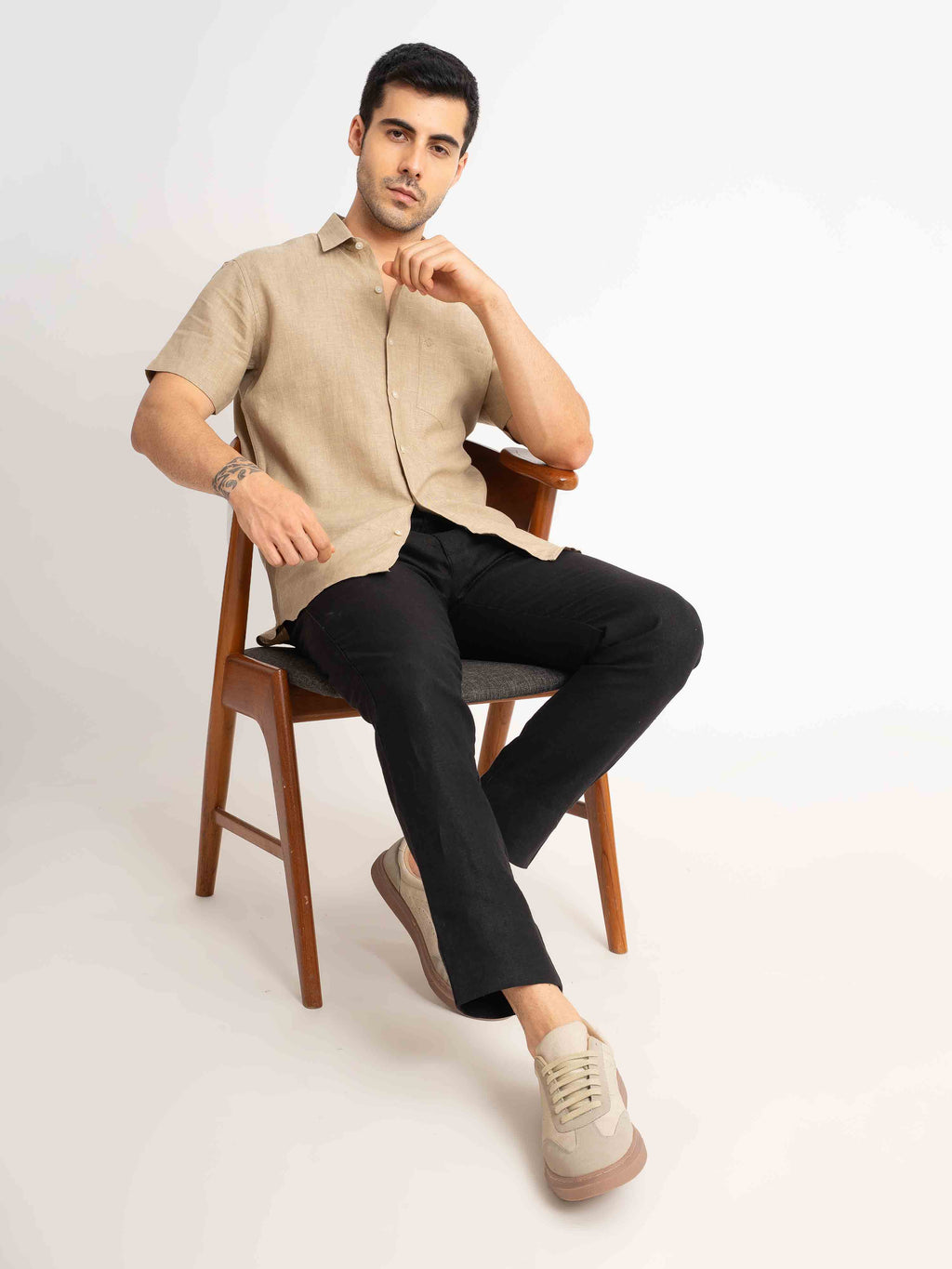 ST4U Men's Pure Linen Half Sleeve Shirt – Golden Sand