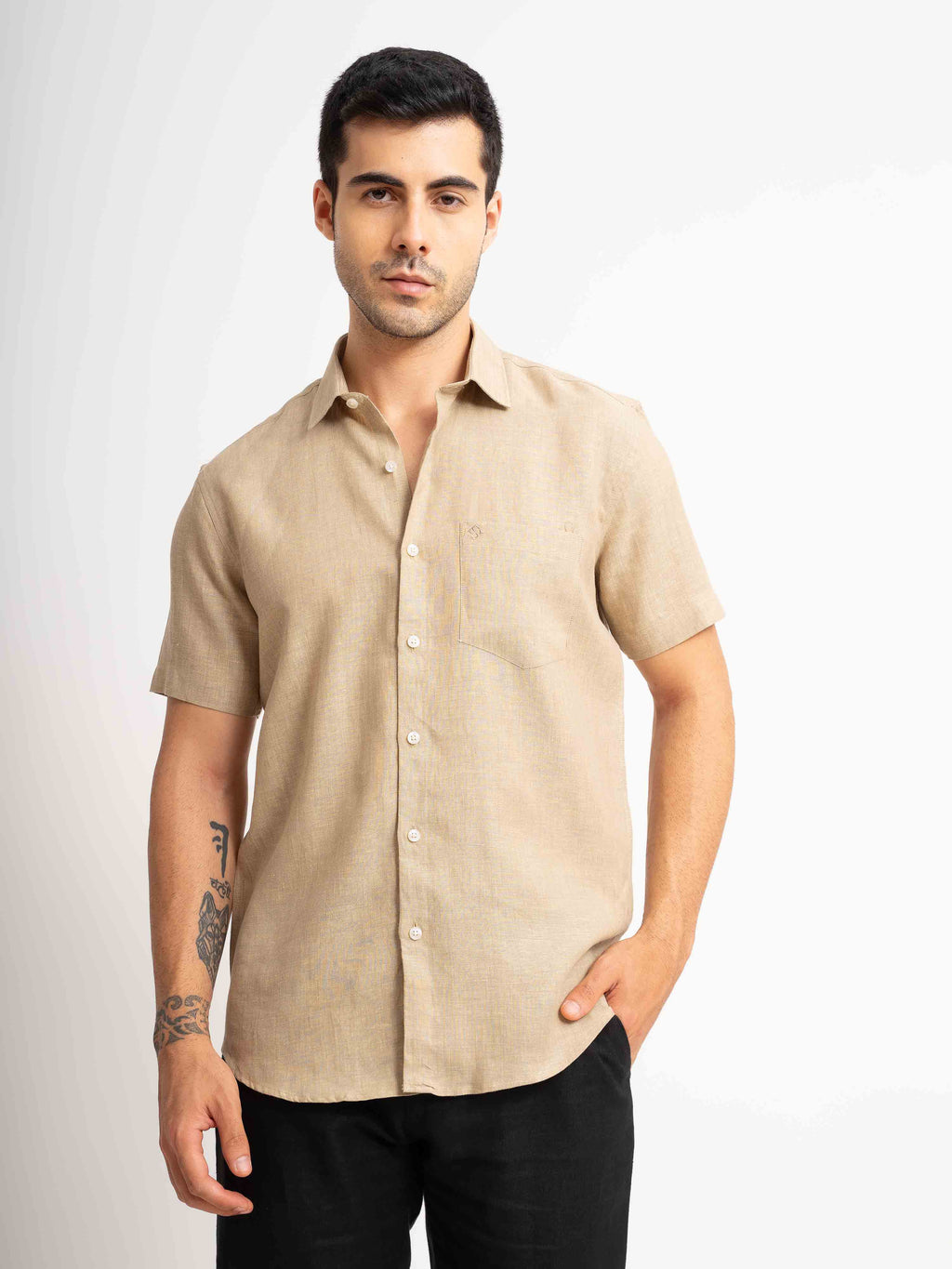 ST4U Men's Pure Linen Half Sleeve Shirt – Golden Sand
