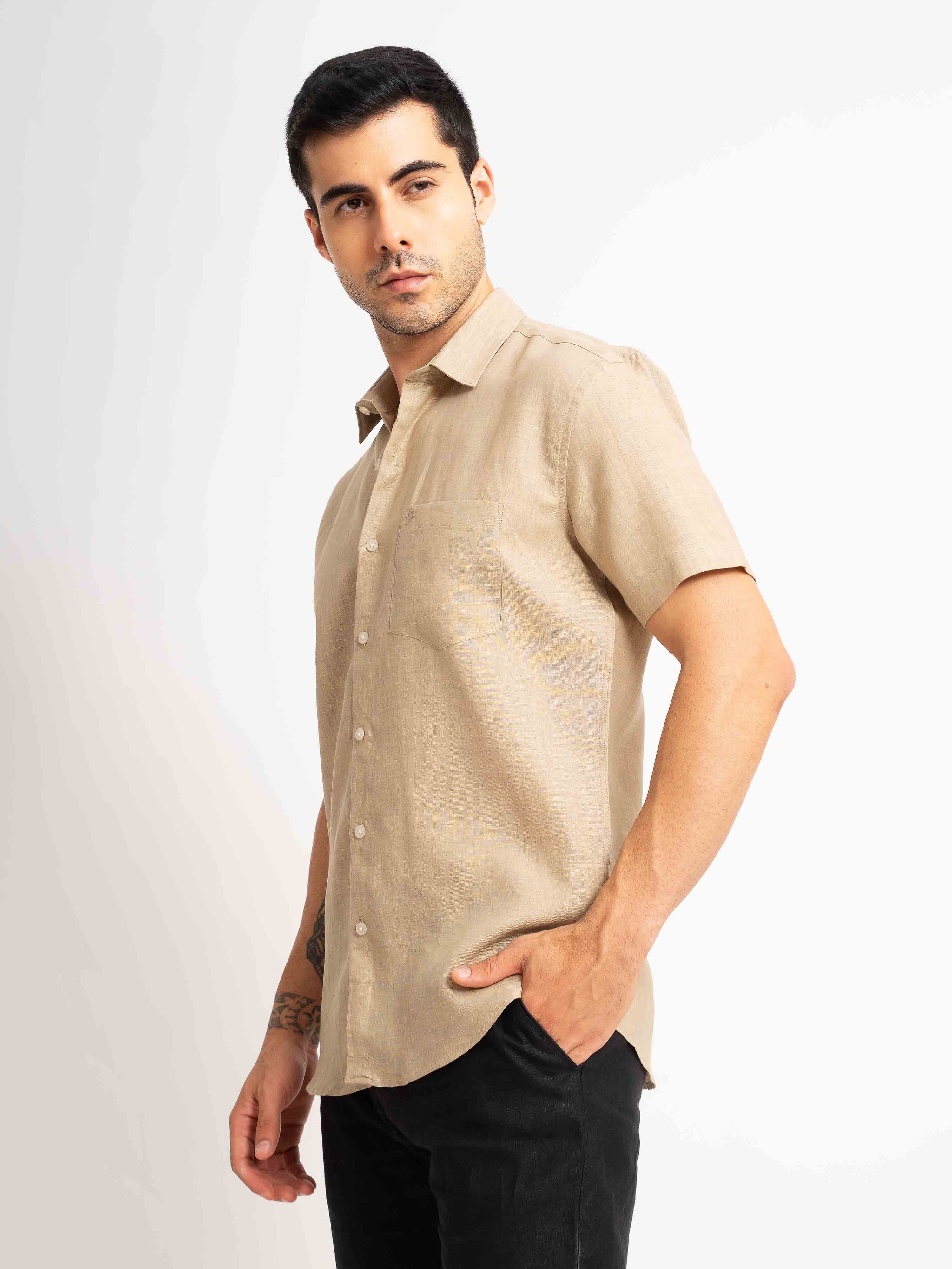 ST4U Men's Pure Linen Half Sleeve Shirt – Golden Sand