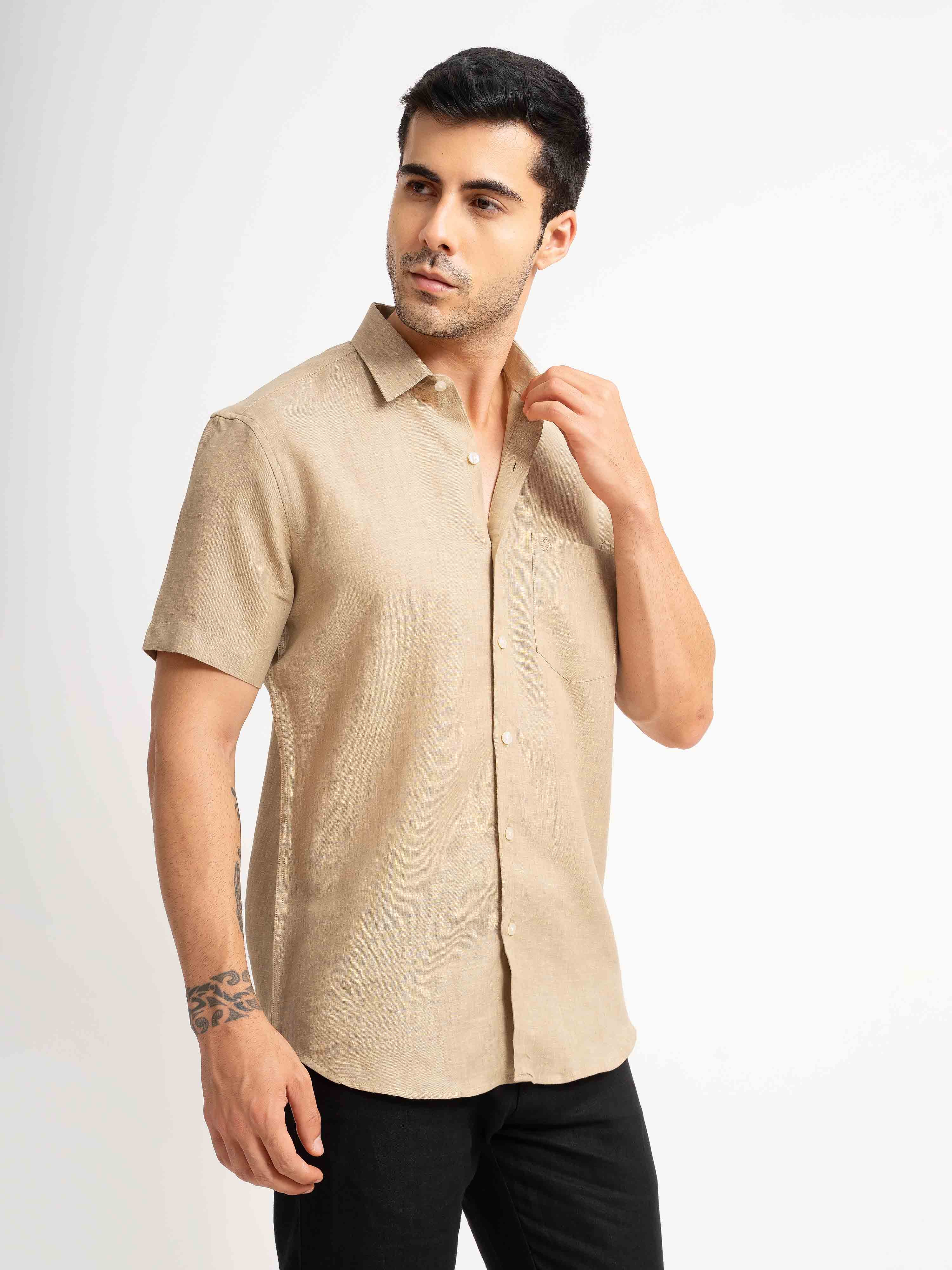 ST4U Men's Pure Linen Half Sleeve Shirt – Golden Sand
