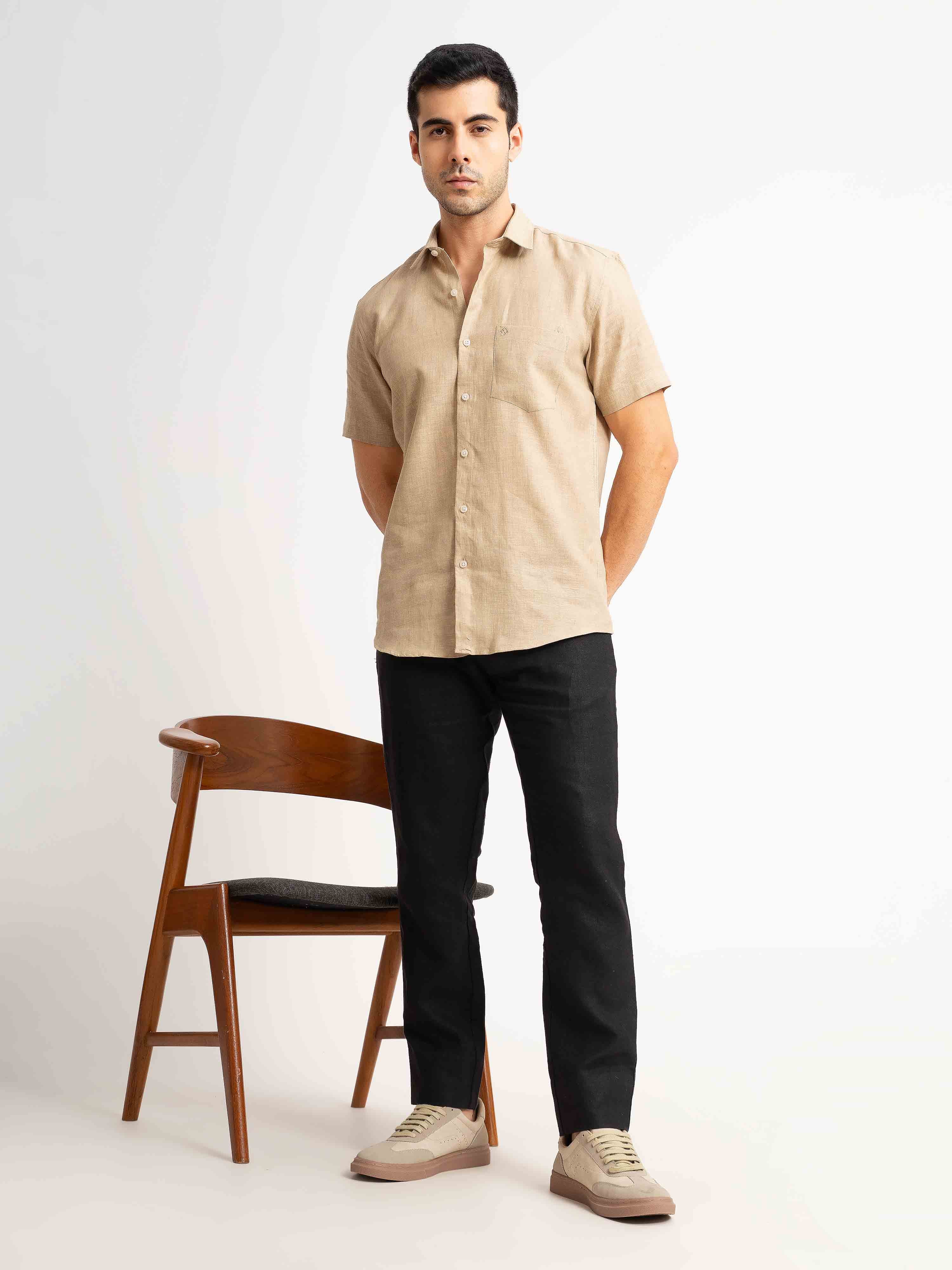 ST4U Men's Pure Linen Half Sleeve Shirt – Golden Sand