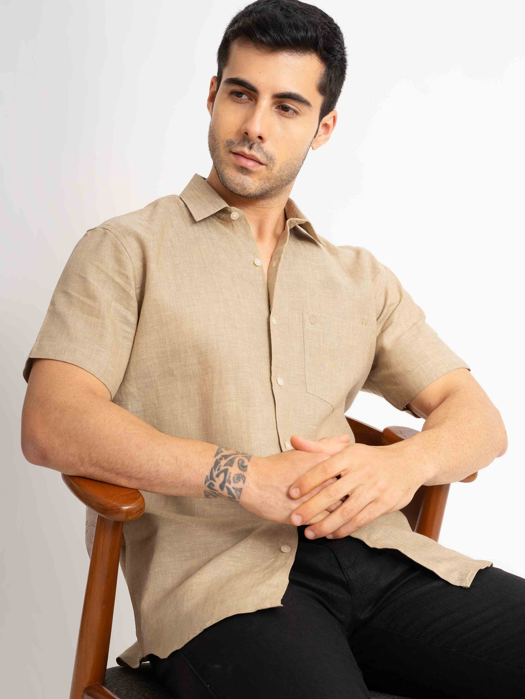 ST4U Men's Pure Linen Half Sleeve Shirt – Golden Sand