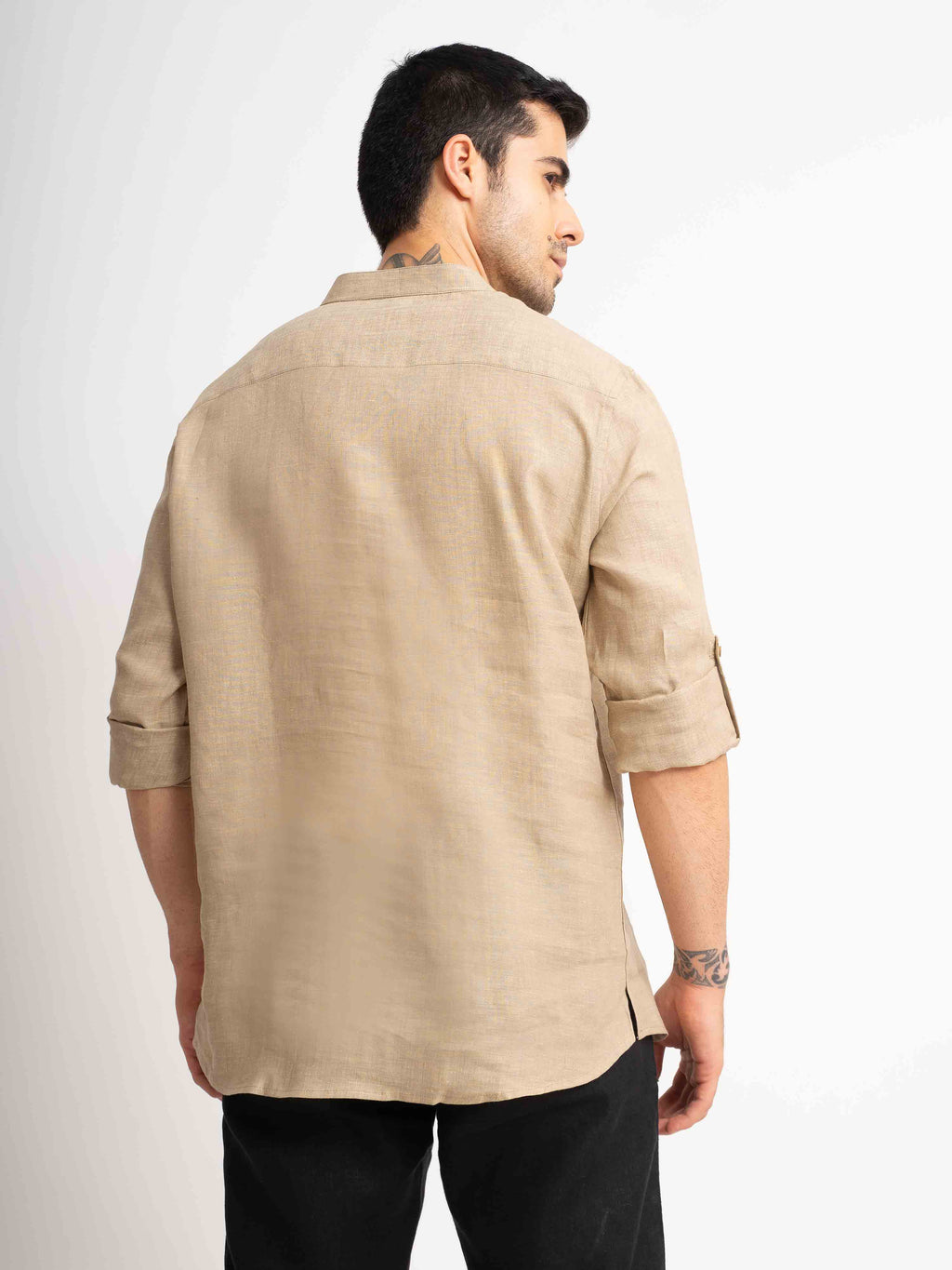 ST4U Men's Pure Linen Full Sleeve Chambray Short Kurta – Golden Sand