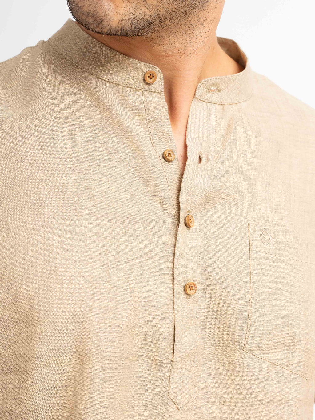 ST4U Men's Pure Linen Full Sleeve Chambray Short Kurta – Golden Sand