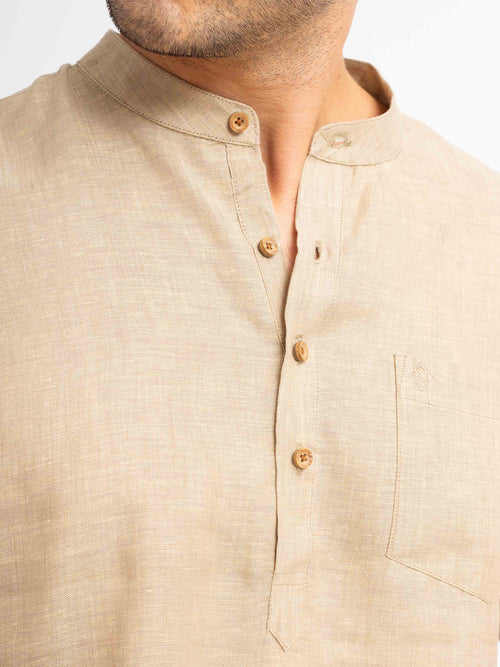 ST4U Men's Pure Linen Full Sleeve Chambray Short Kurta – Golden Sand