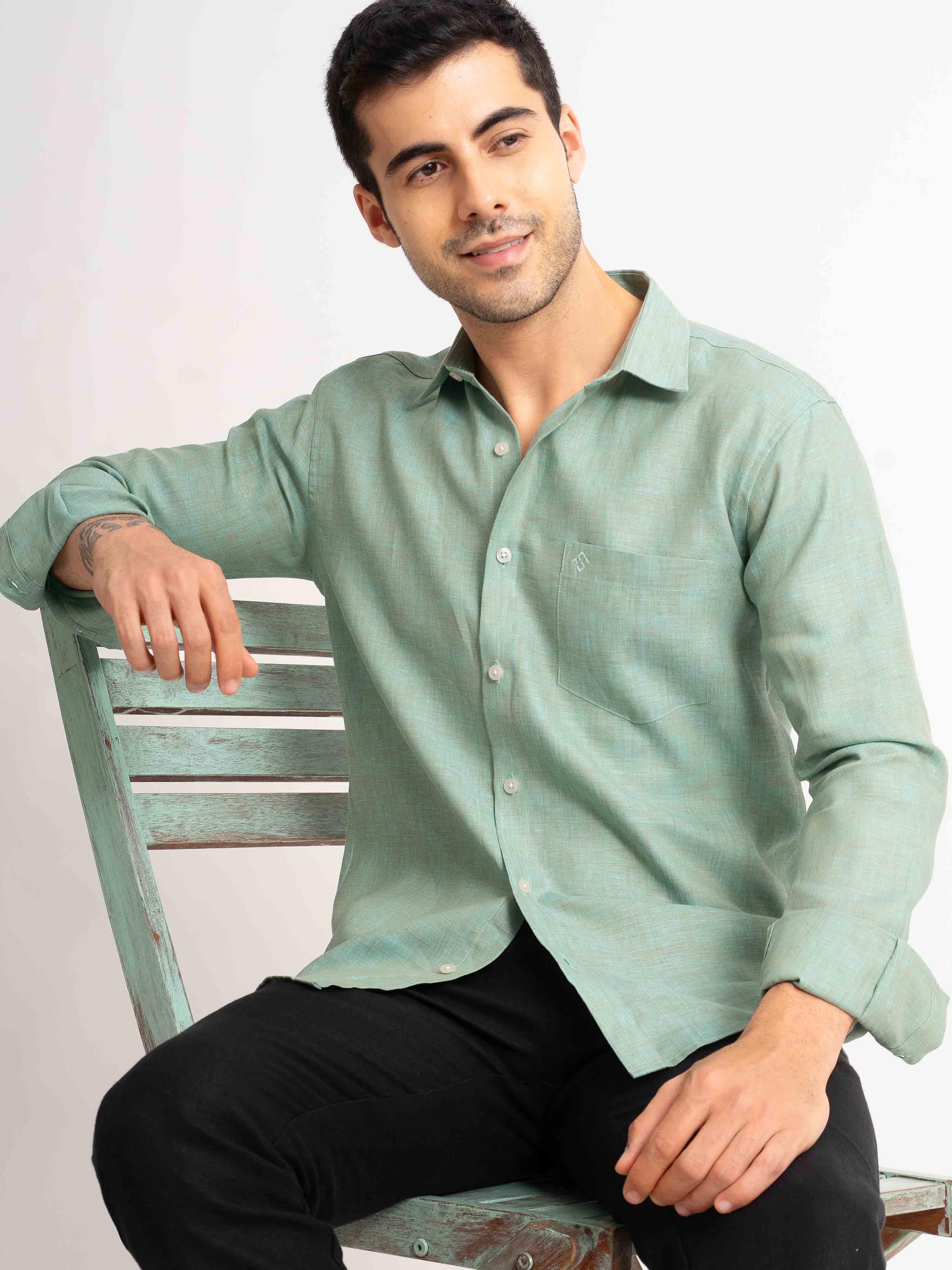 ST4U Men's Pure Linen Full Sleeve Shirt – Jade Green