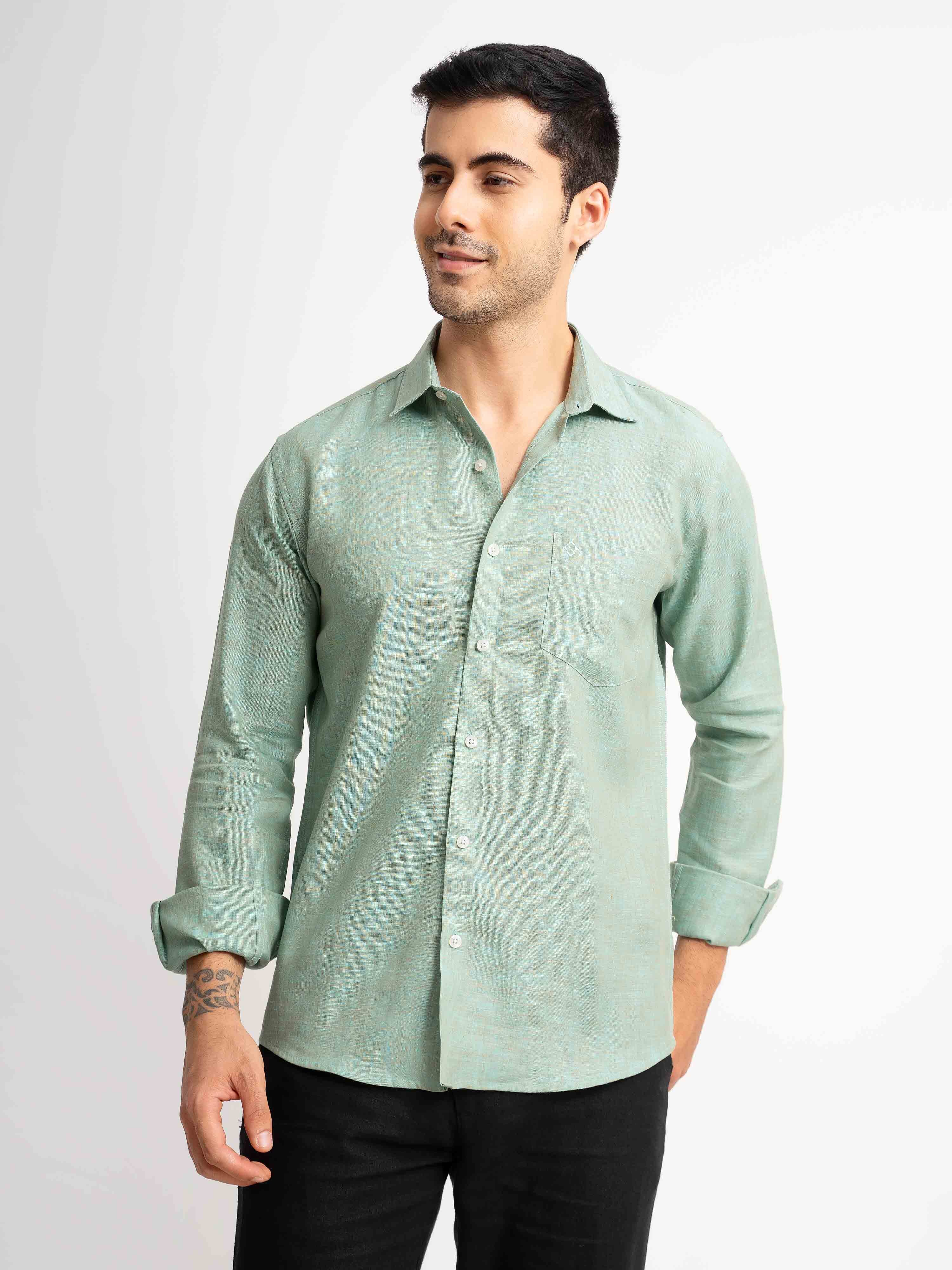 ST4U Men's Pure Linen Full Sleeve Shirt – Jade Green