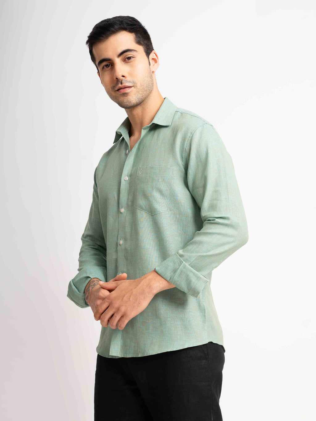 ST4U Men's Pure Linen Full Sleeve Shirt – Jade Green