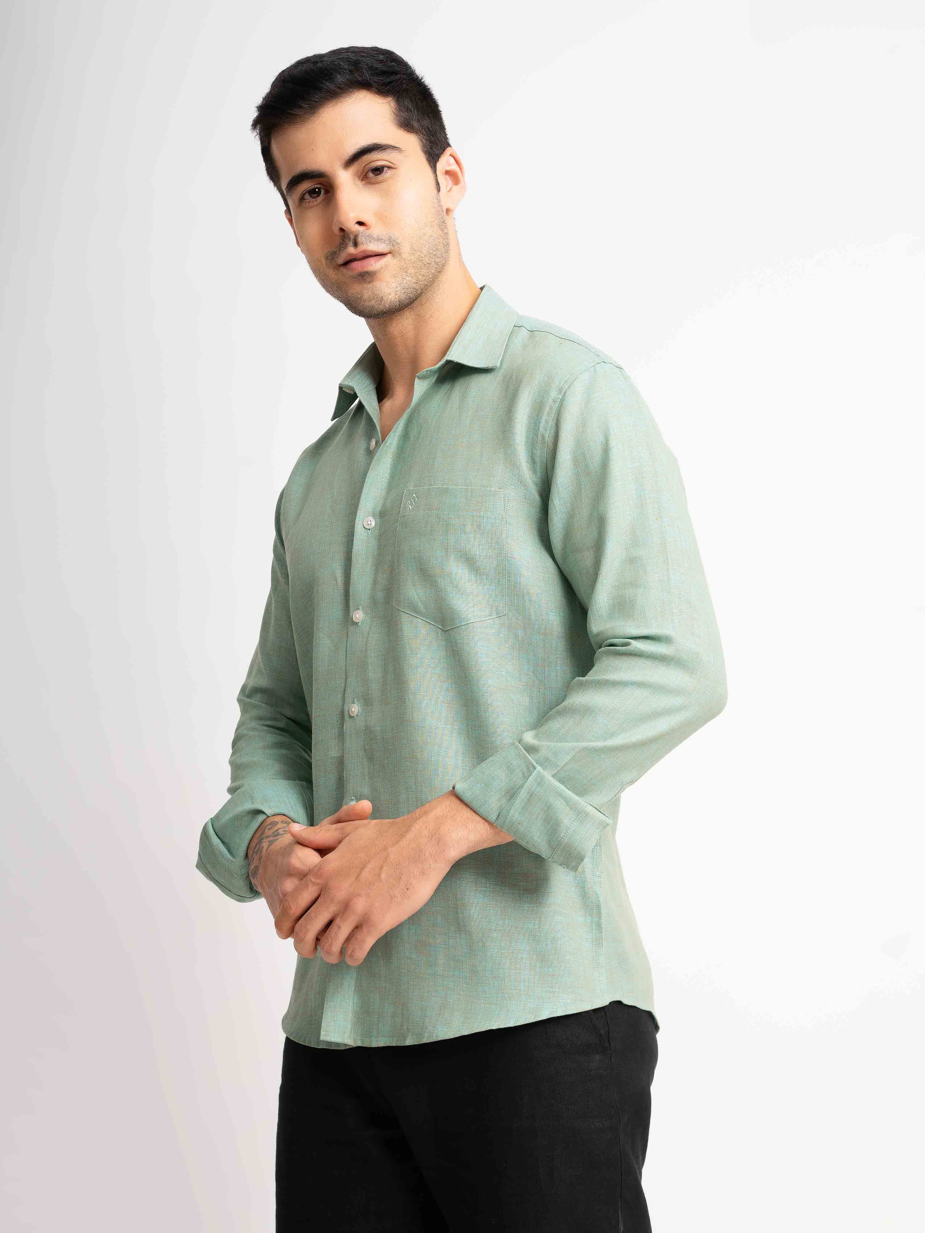 ST4U Men's Pure Linen Full Sleeve Shirt – Jade Green