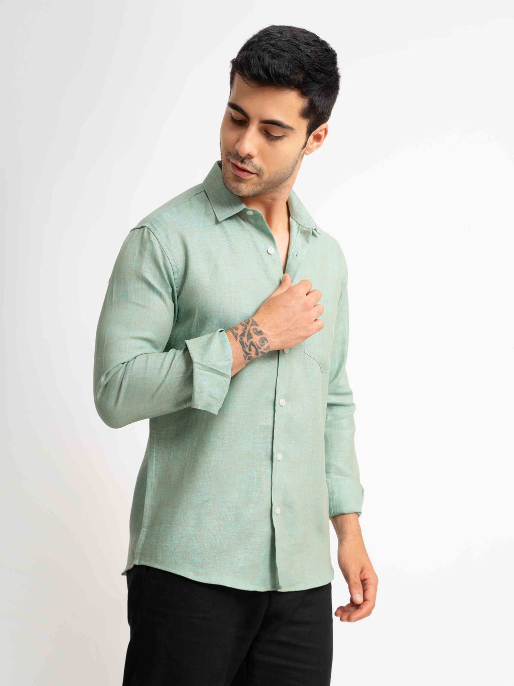 ST4U Men's Pure Linen Full Sleeve Shirt – Jade Green