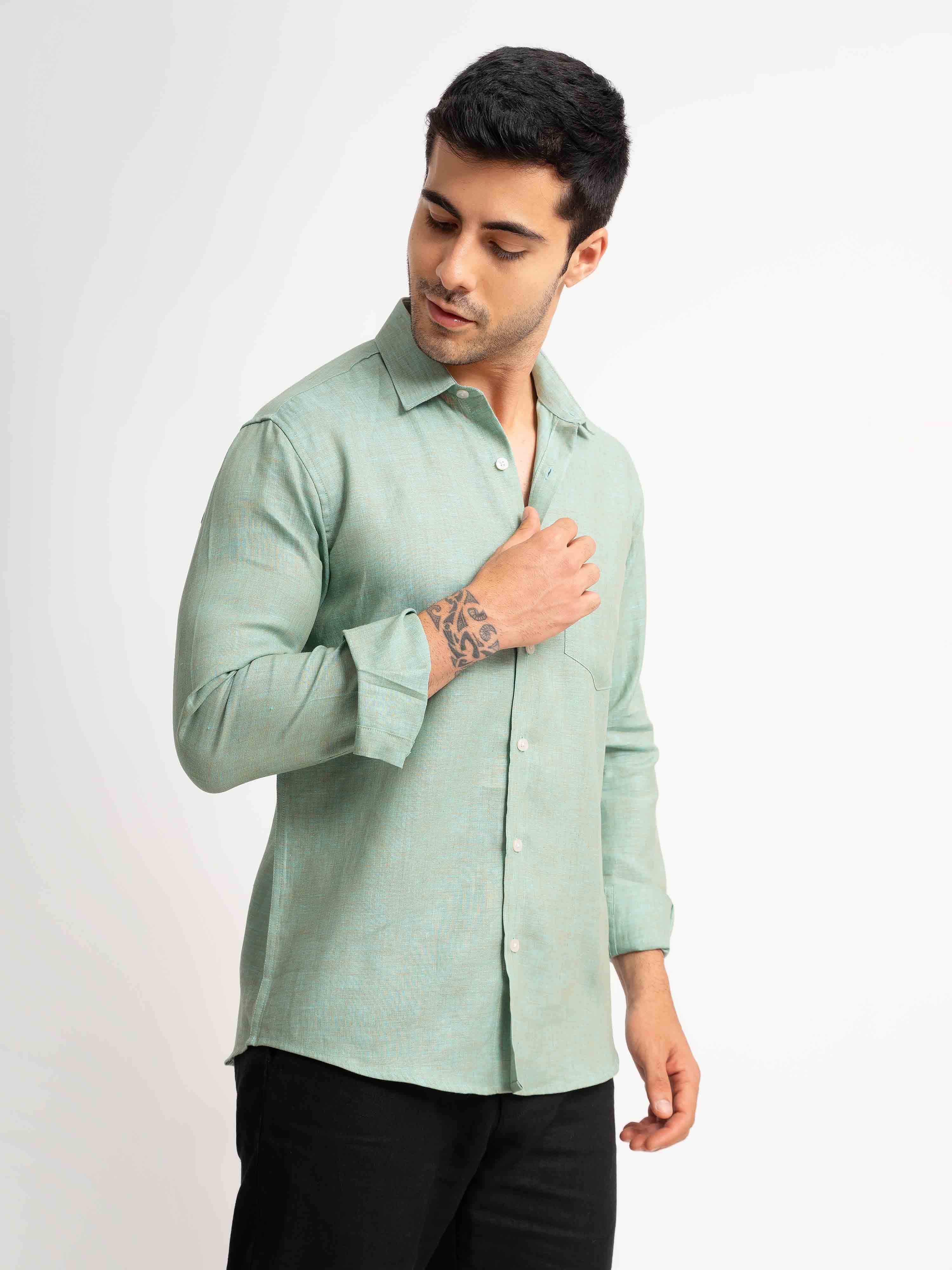 ST4U Men's Pure Linen Full Sleeve Shirt – Jade Green