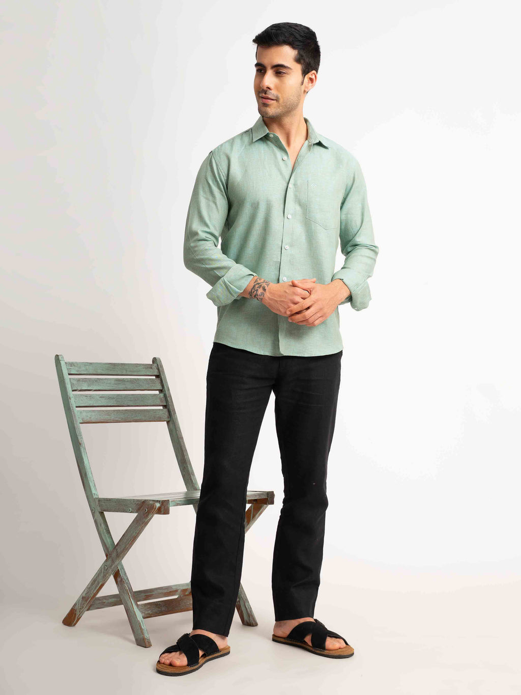 ST4U Men's Pure Linen Full Sleeve Shirt – Jade Green