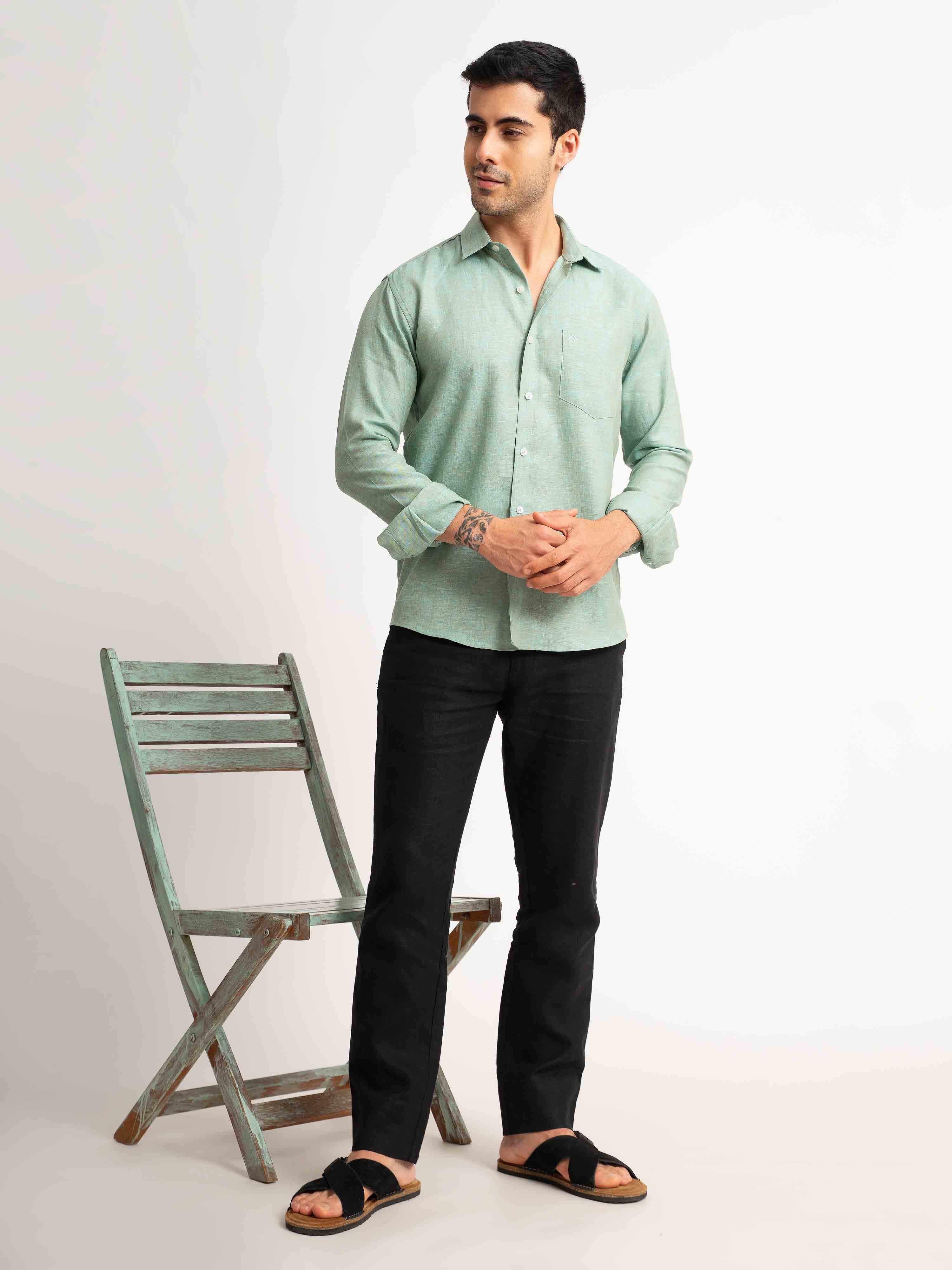 ST4U Men's Pure Linen Full Sleeve Shirt – Jade Green