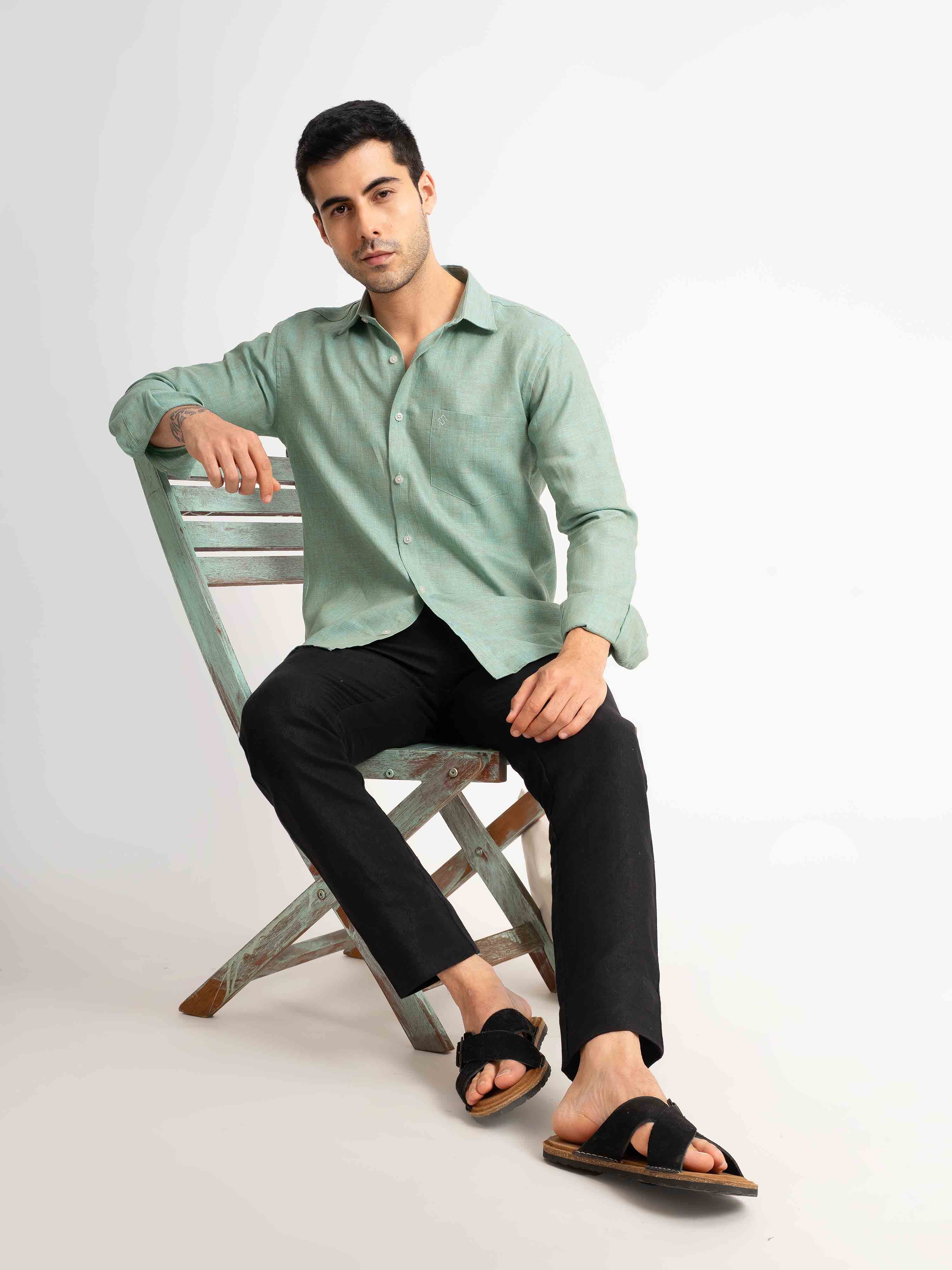 ST4U Men's Pure Linen Full Sleeve Shirt – Jade Green