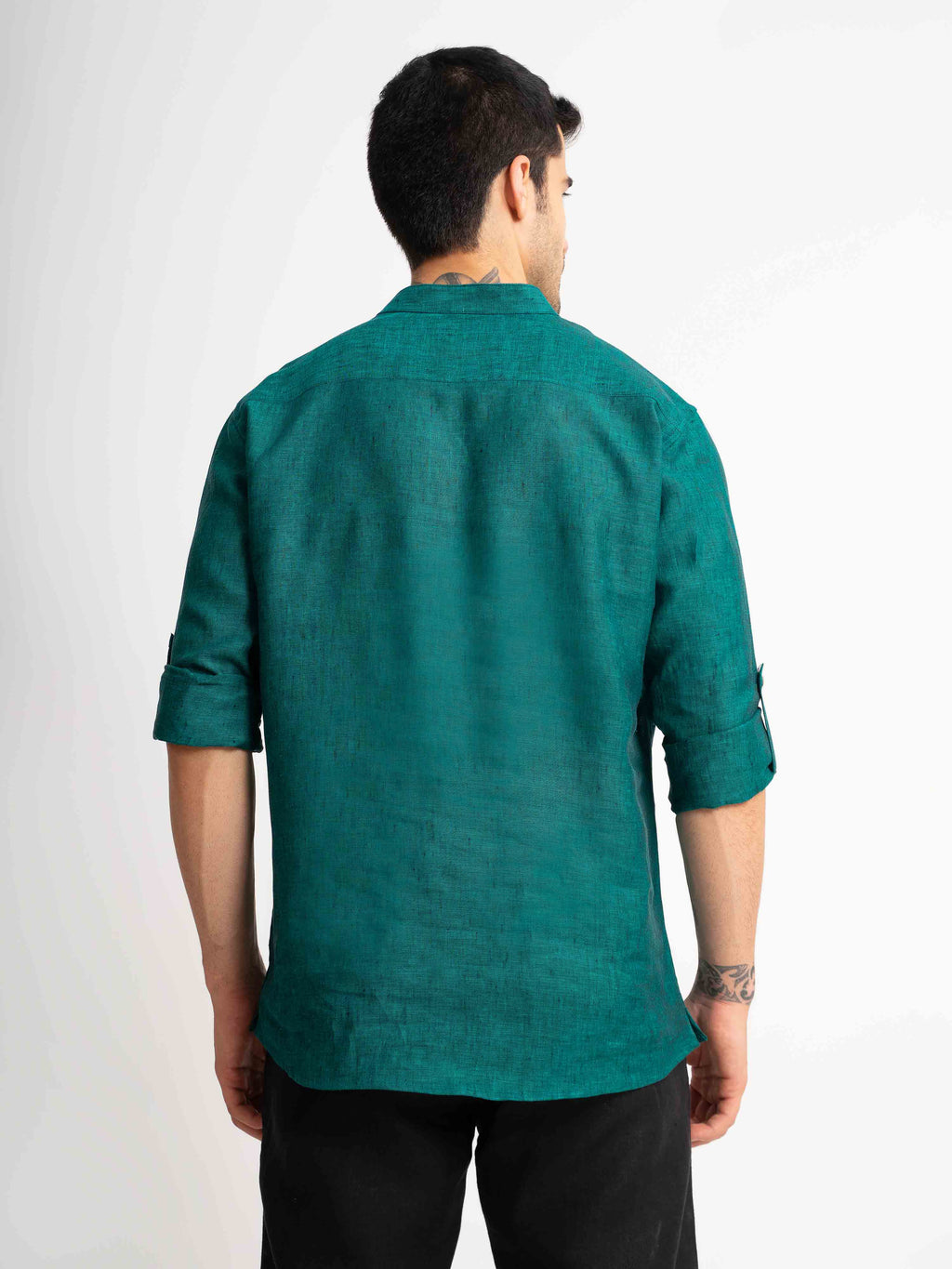 ST4U Men's Pure Linen Full Sleeve Chambray Short Kurta – Dark Green