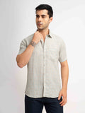 ST4U Men's Pure Linen Half Sleeve Checked Shirt – Light Grey Checks