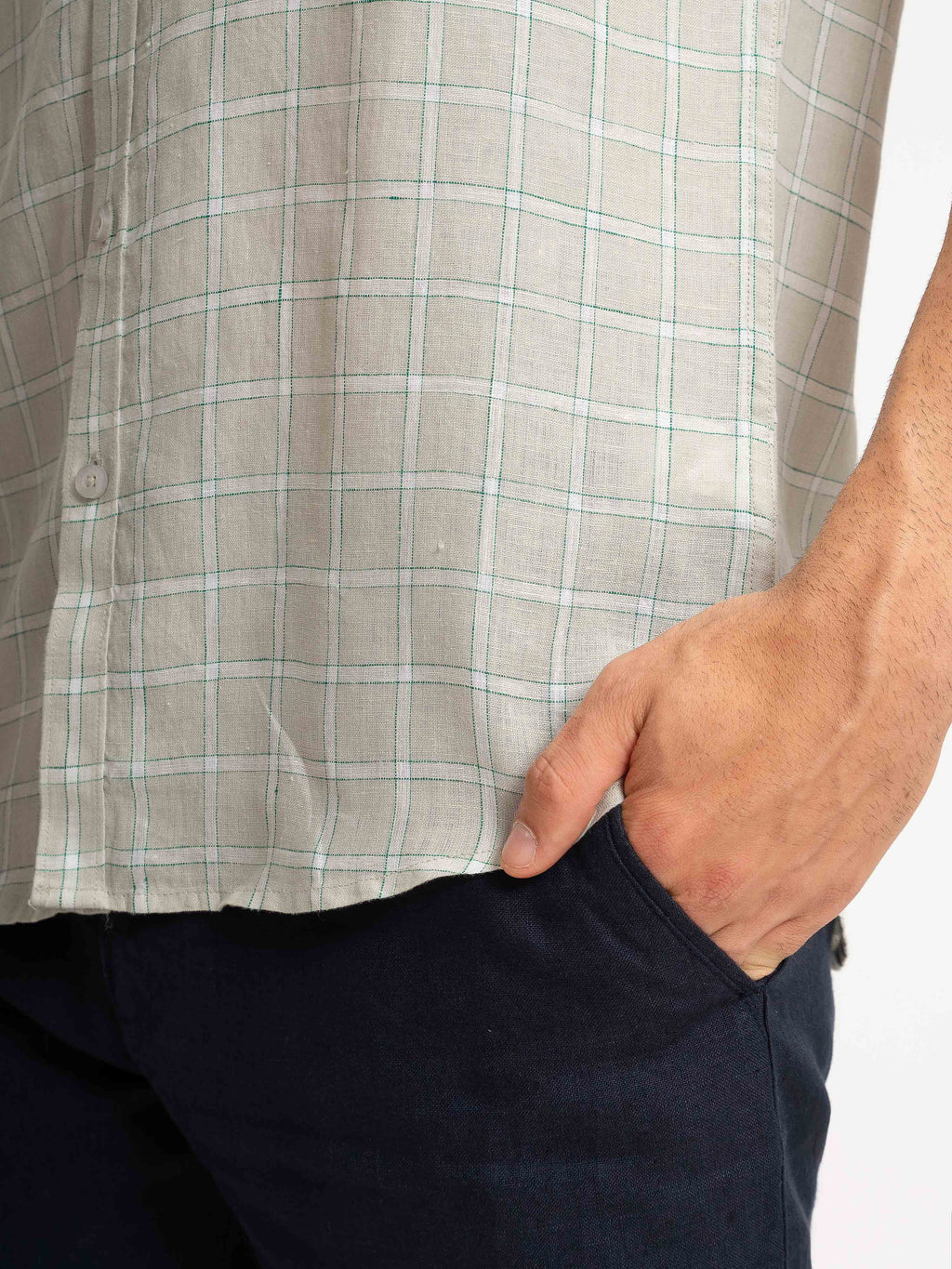 ST4U Men's Pure Linen Half Sleeve Checked Shirt – Light Grey Checks