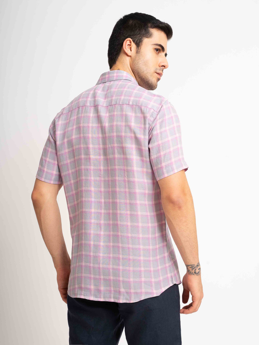 ST4U Men's Pure Linen Half Sleeve Checked Shirt – Pink Checks