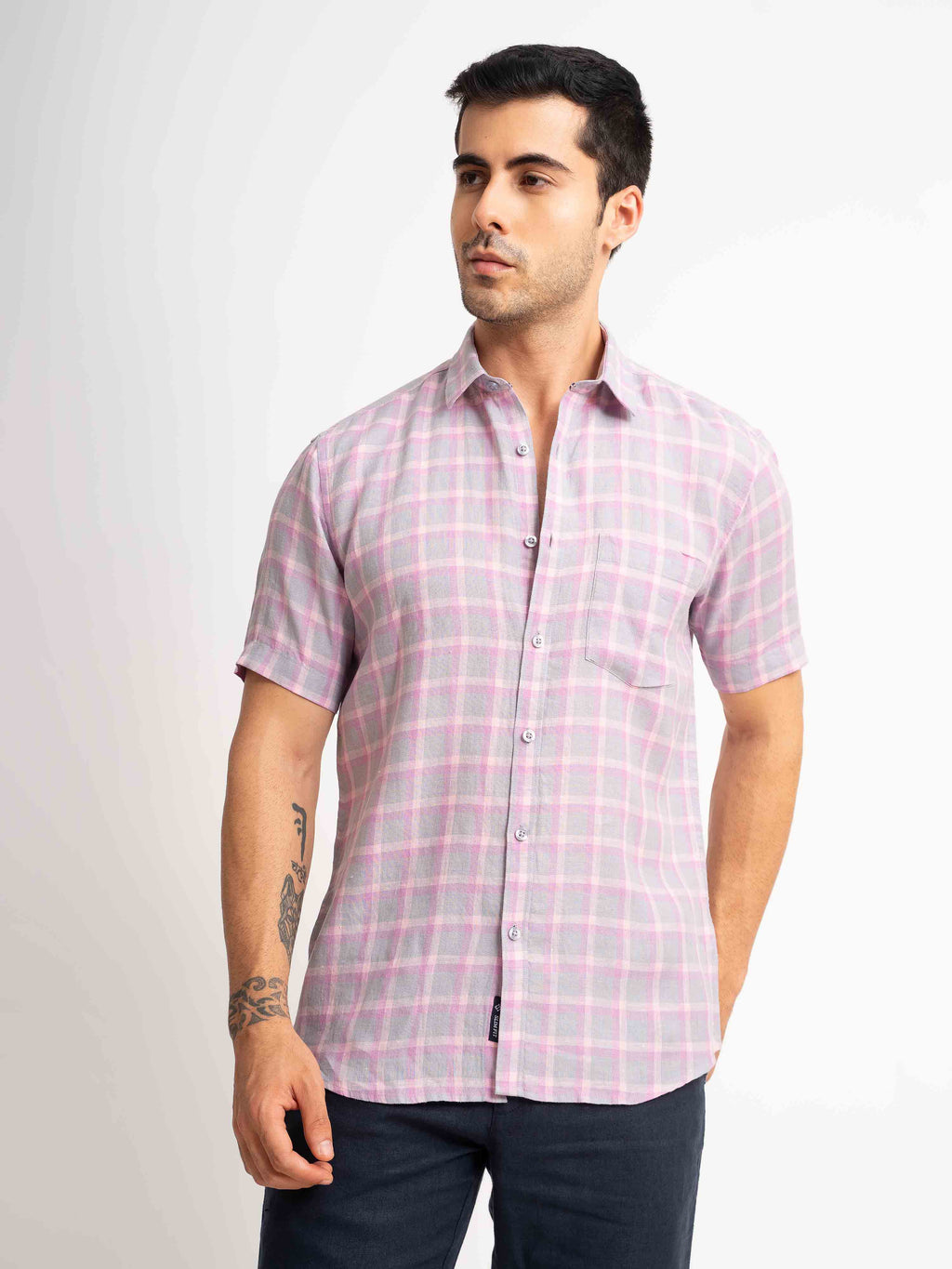 ST4U Men's Pure Linen Half Sleeve Checked Shirt – Pink Checks