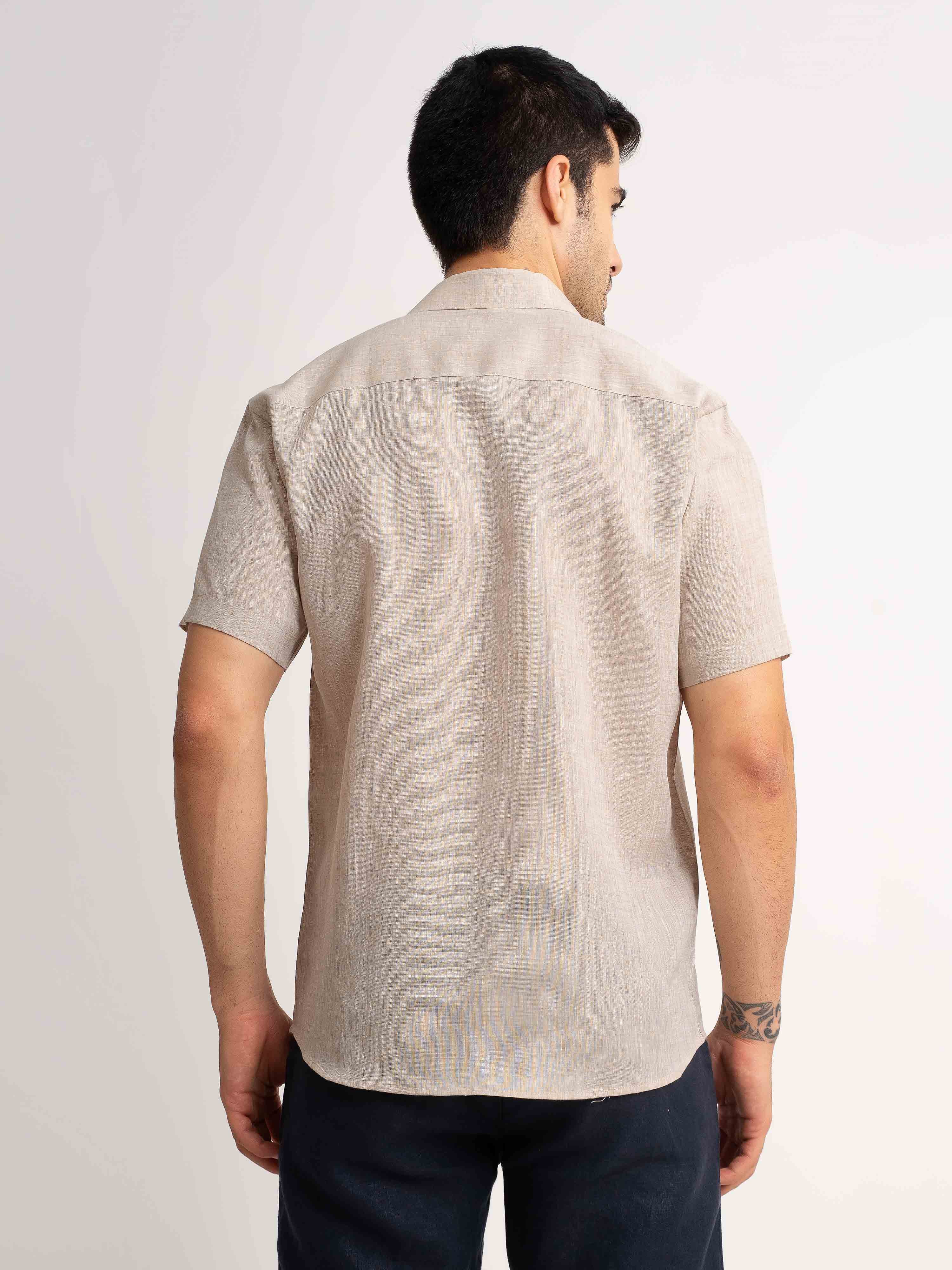 ST4U Men's Pure Linen Half Sleeve Shirt – Beige