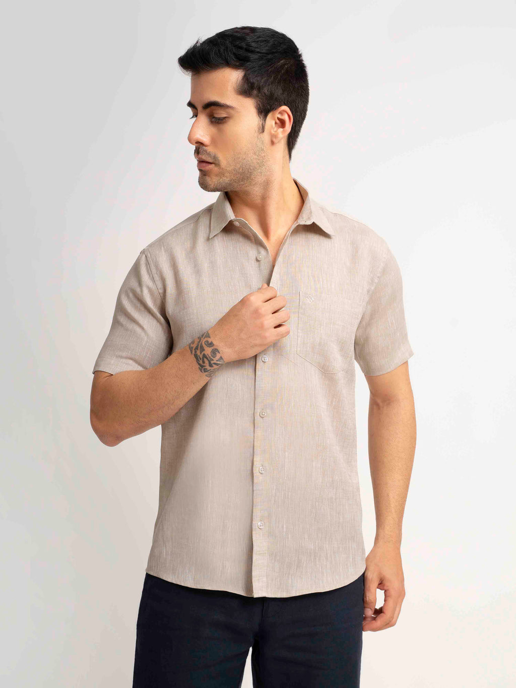 ST4U Men's Pure Linen Half Sleeve Shirt – Beige