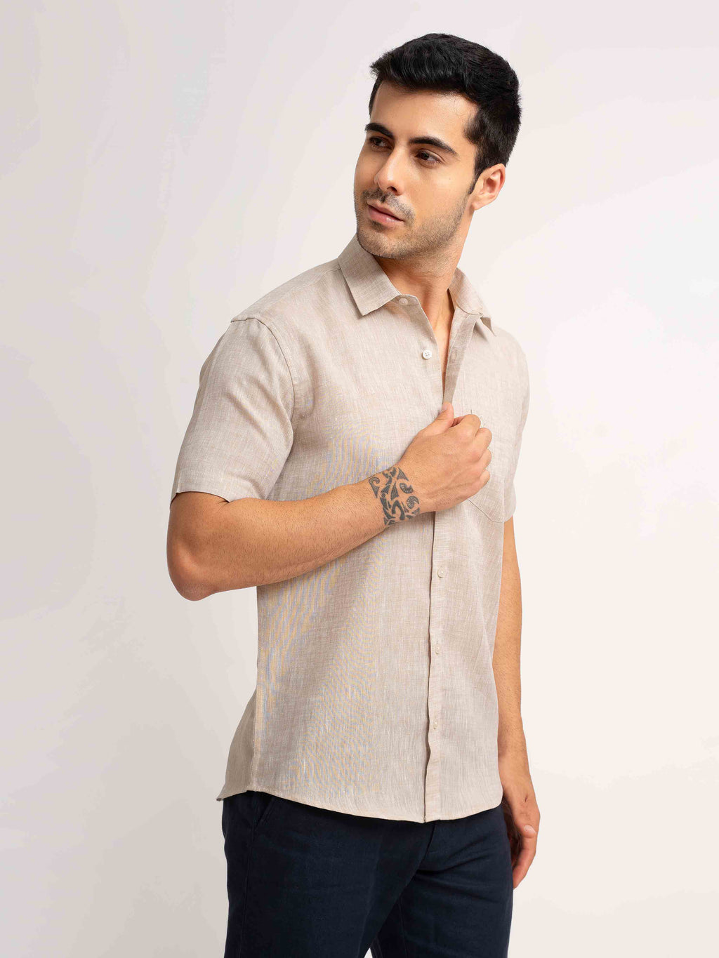 ST4U Men's Pure Linen Half Sleeve Shirt – Beige