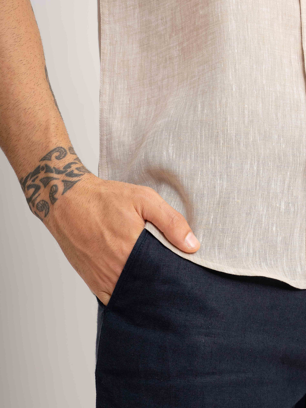 ST4U Men's Pure Linen Half Sleeve Shirt – Beige