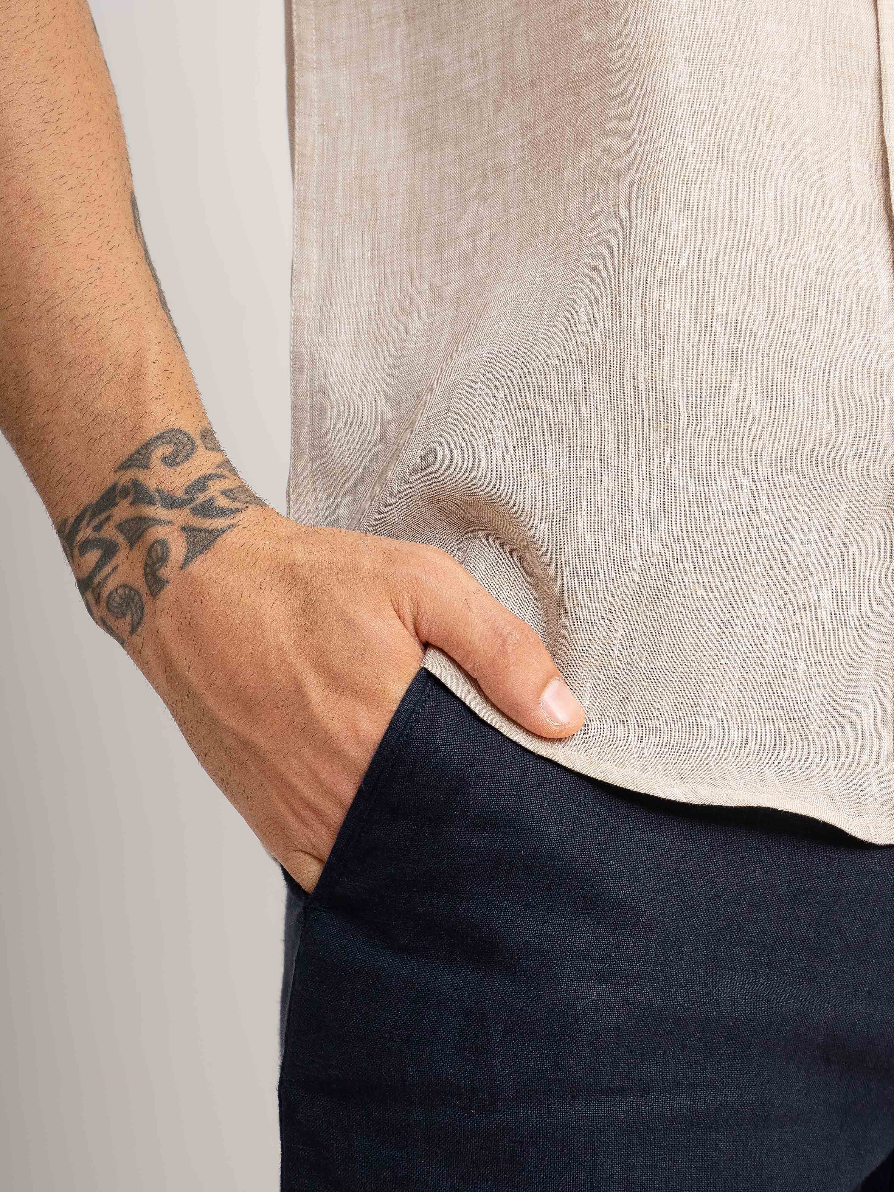 ST4U Men's Pure Linen Half Sleeve Shirt – Beige