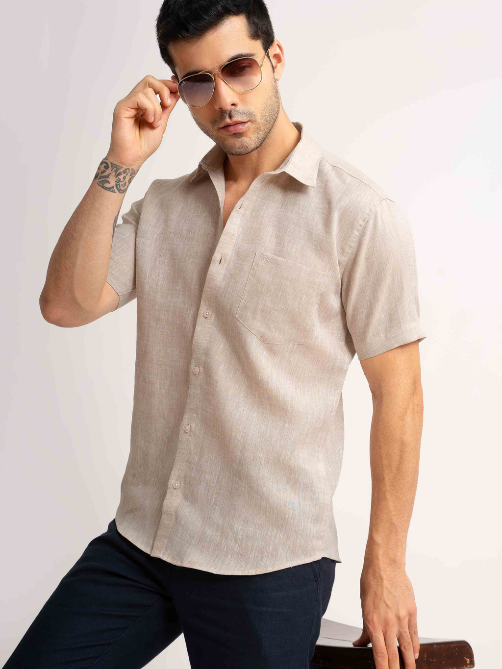 ST4U Men's Pure Linen Half Sleeve Shirt – Beige