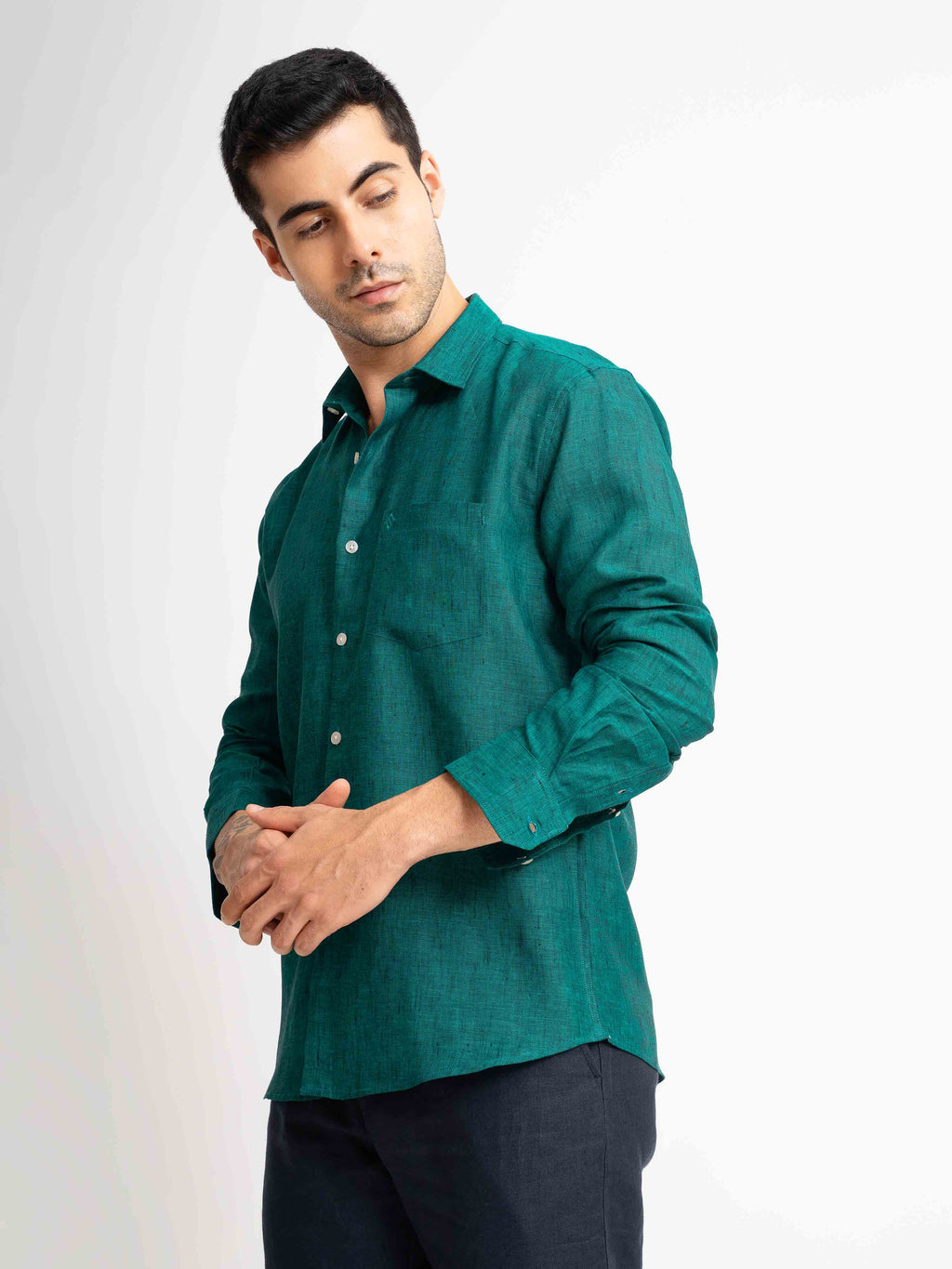 ST4U Men's Pure Linen Full Sleeve Shirt – Dark Green
