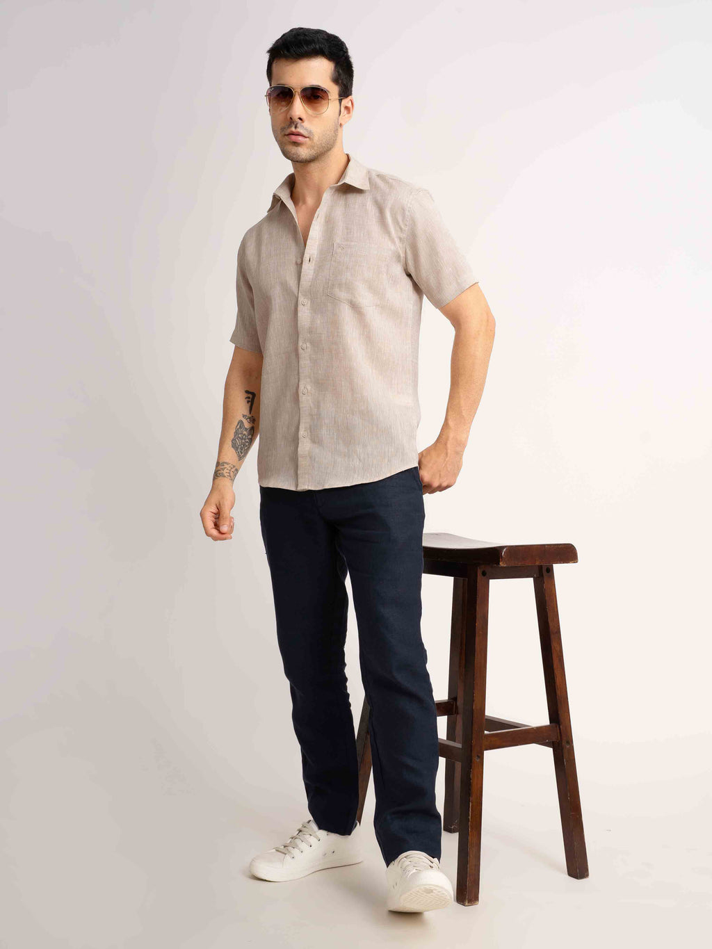 ST4U Men's Pure Linen Half Sleeve Shirt – Beige
