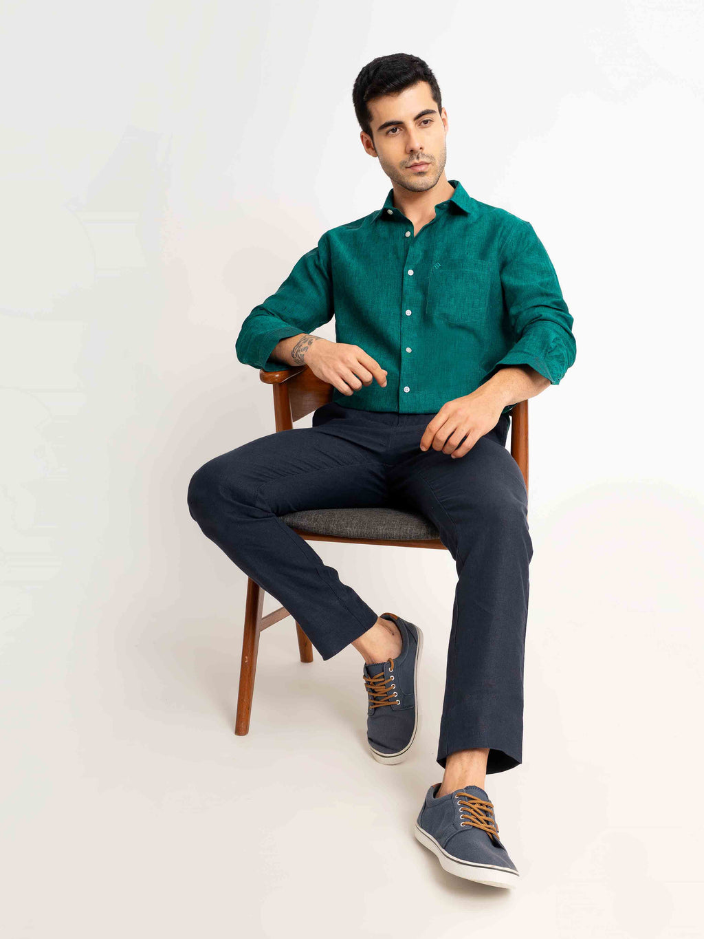 ST4U Men's Pure Linen Full Sleeve Shirt – Dark Green