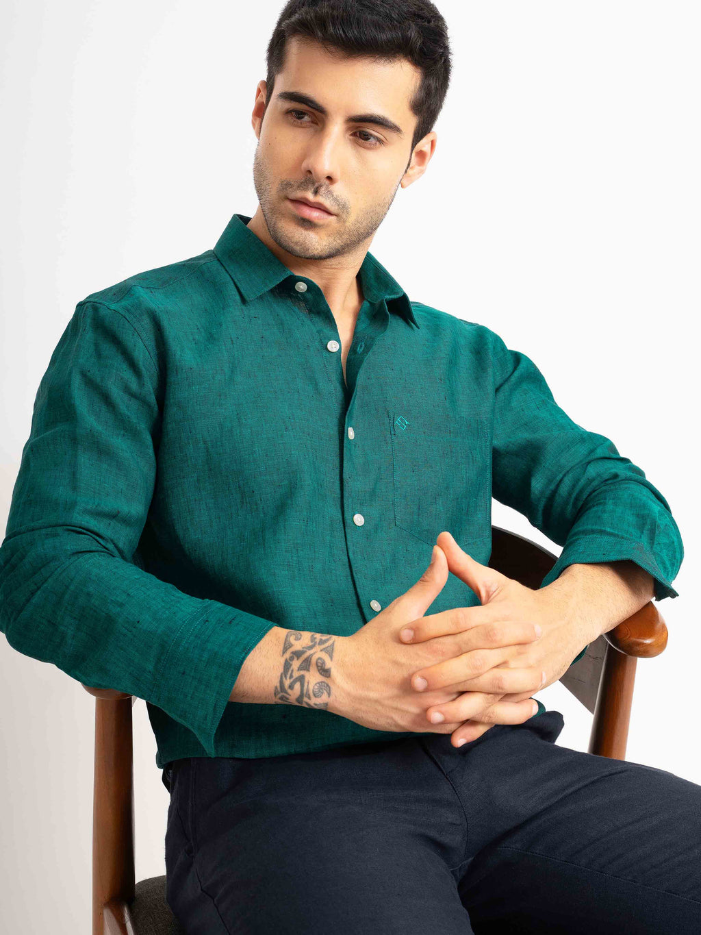 ST4U Men's Pure Linen Full Sleeve Shirt – Dark Green