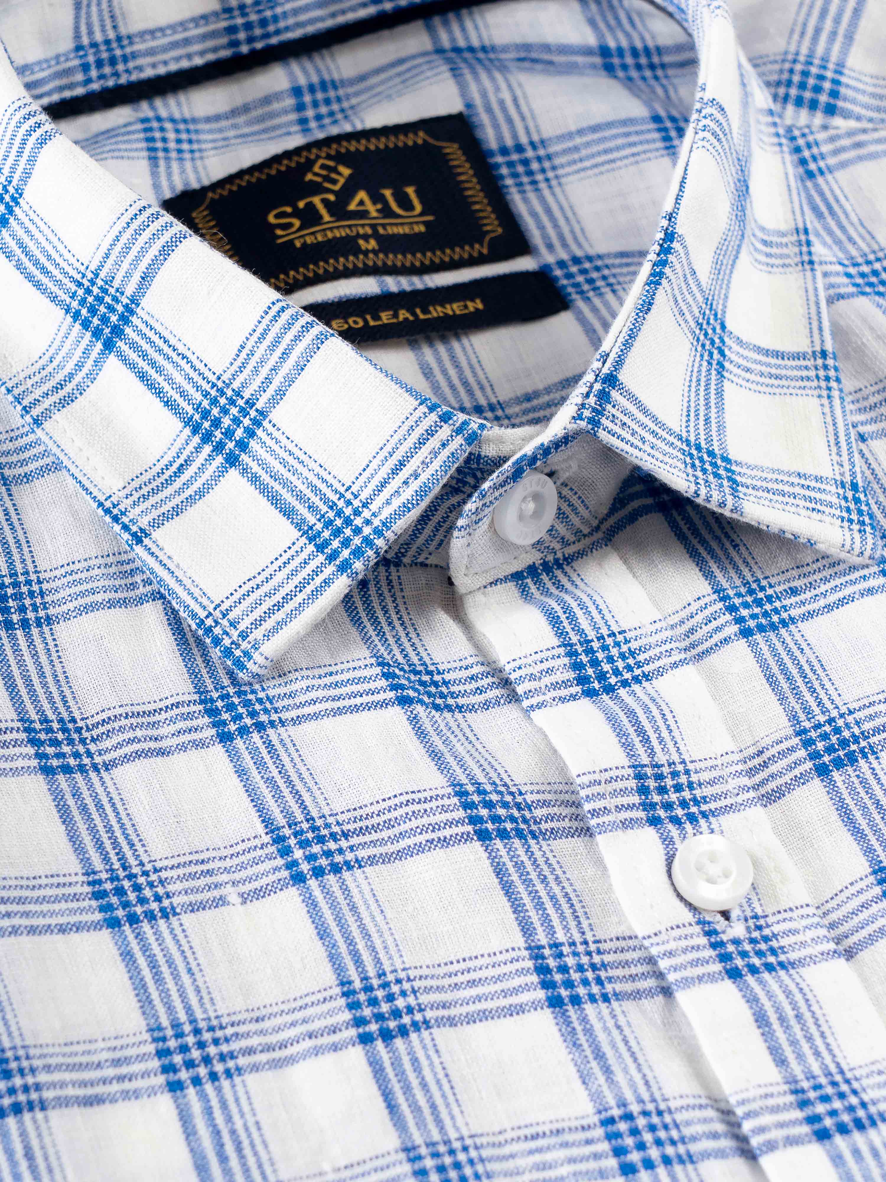 ST4U Men's Pure Linen Full Sleeve Checked Shirt – Dark Blue Checks