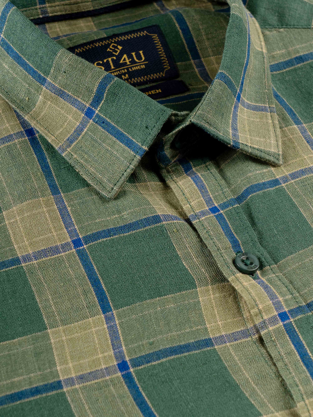 ST4U Men's Pure Linen Full Sleeve Checked Shirt – Olive Green Checks