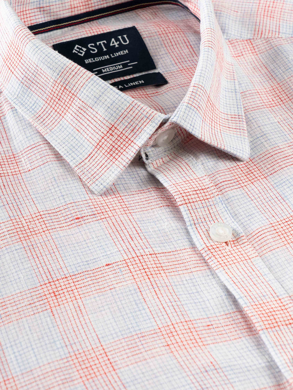 ST4U Men's Pure Linen Half Sleeve Checked Shirt – Red Blue Checks