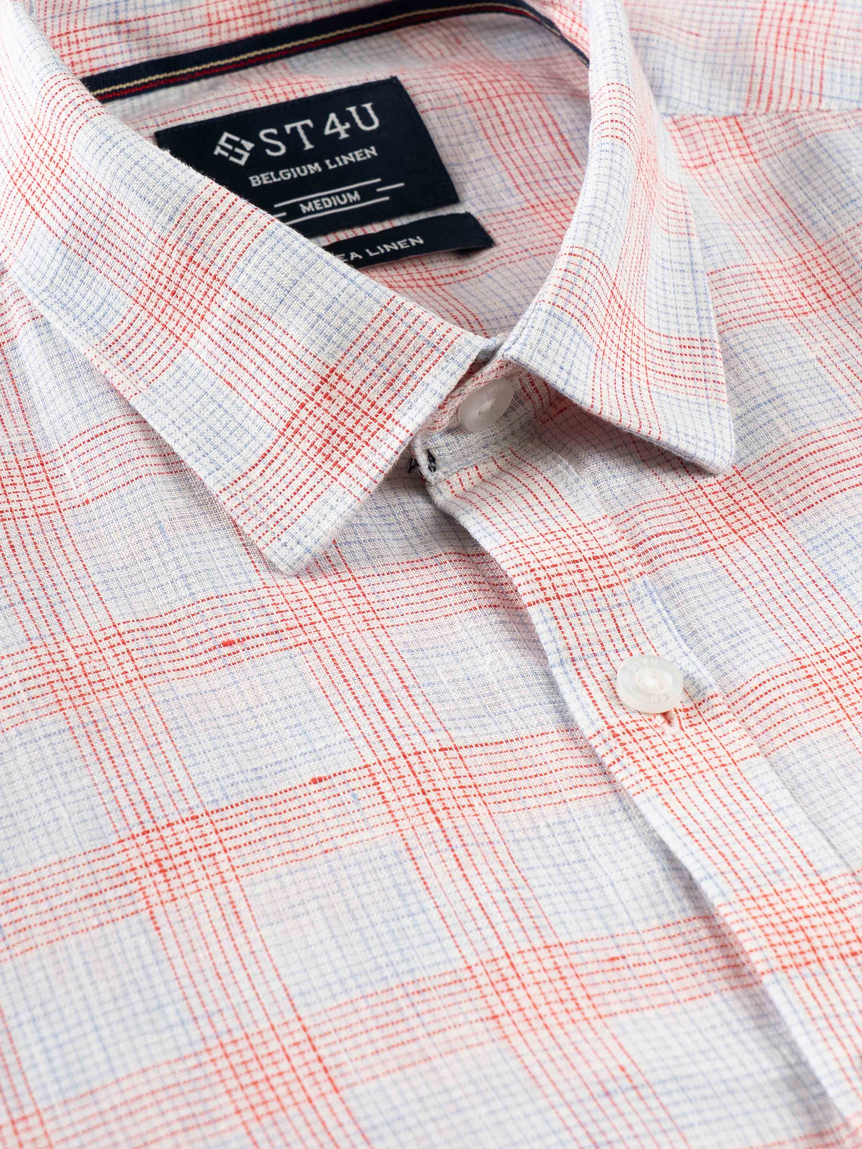 ST4U Men's Pure Linen Half Sleeve Checked Shirt – Red Blue Checks