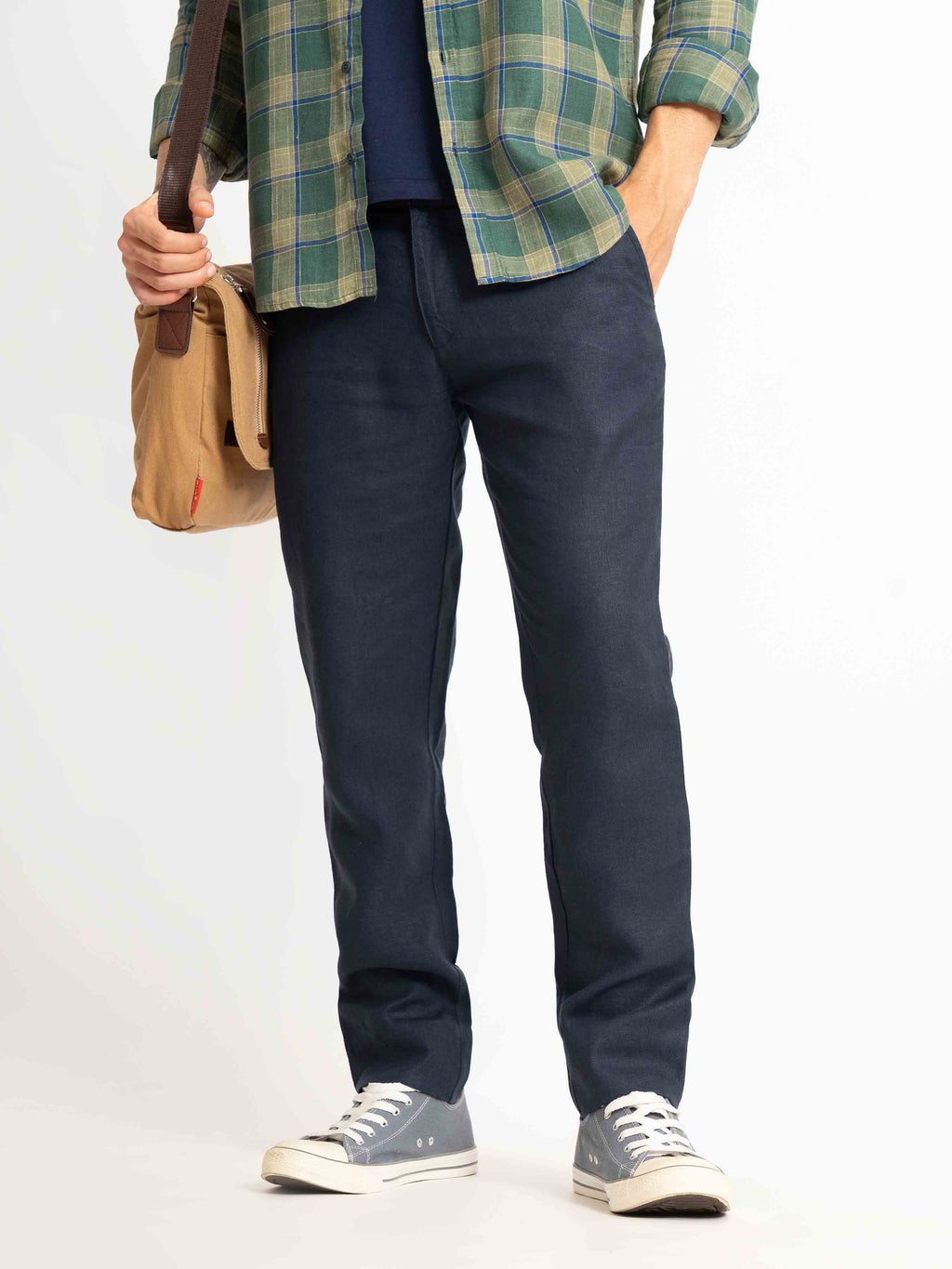 ST4U Men's Pure Linen Slim Fit Flat Front Trouser – Navy