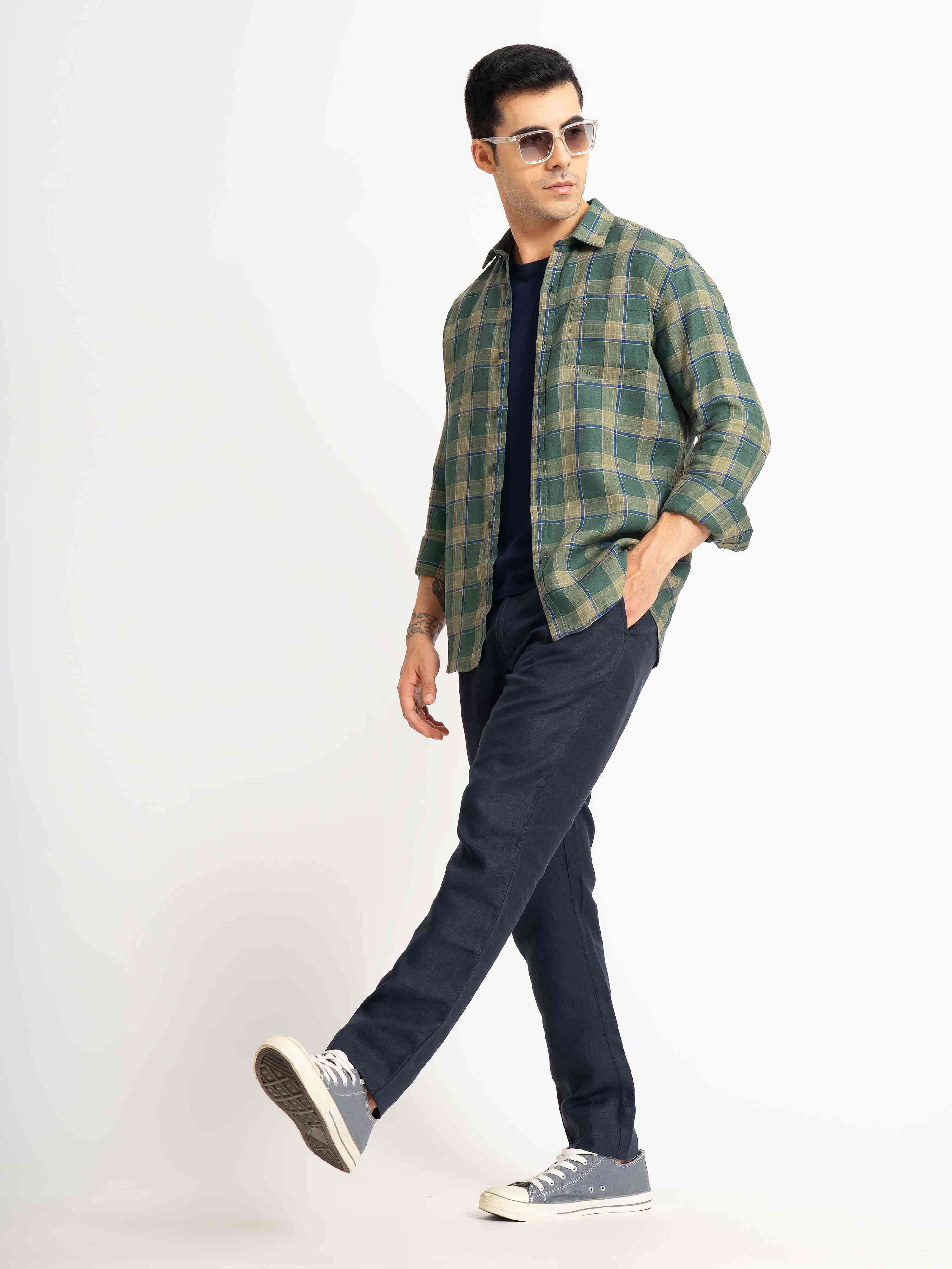 ST4U Men's Pure Linen Slim Fit Flat Front Trouser – Navy