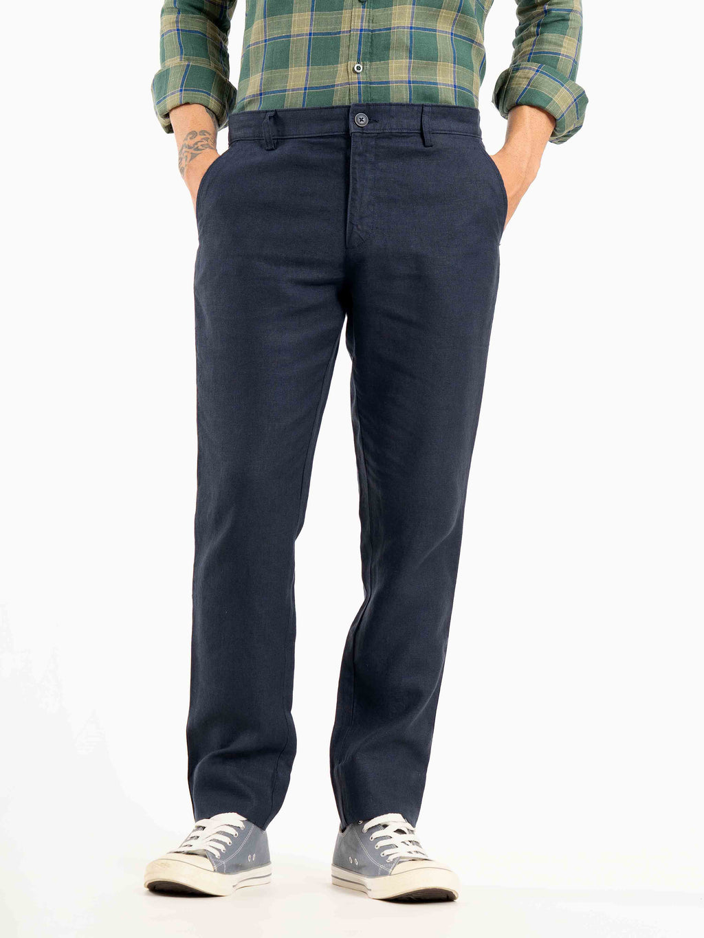 ST4U Men's Pure Linen Slim Fit Flat Front Trouser – Navy