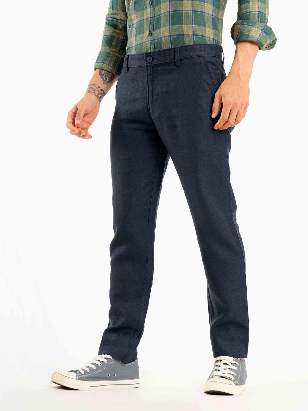 ST4U Men's Pure Linen Slim Fit Flat Front Trouser – Navy
