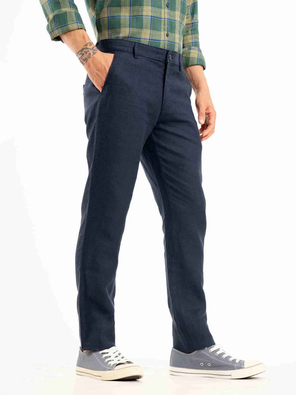 ST4U Men's Pure Linen Slim Fit Flat Front Trouser – Navy