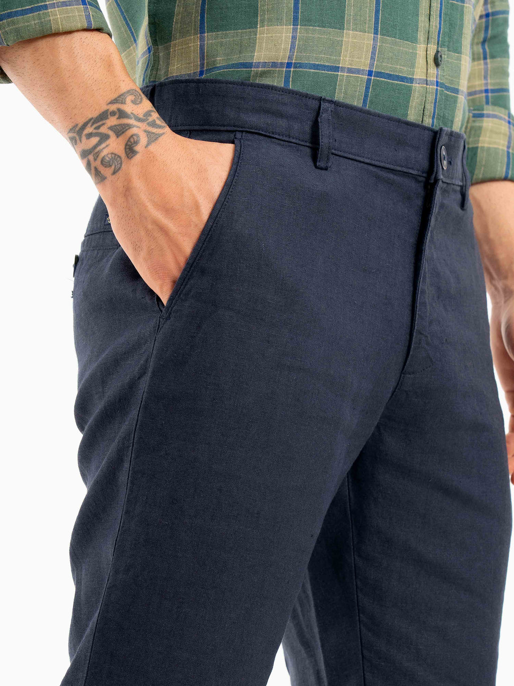 ST4U Men's Pure Linen Slim Fit Flat Front Trouser – Navy