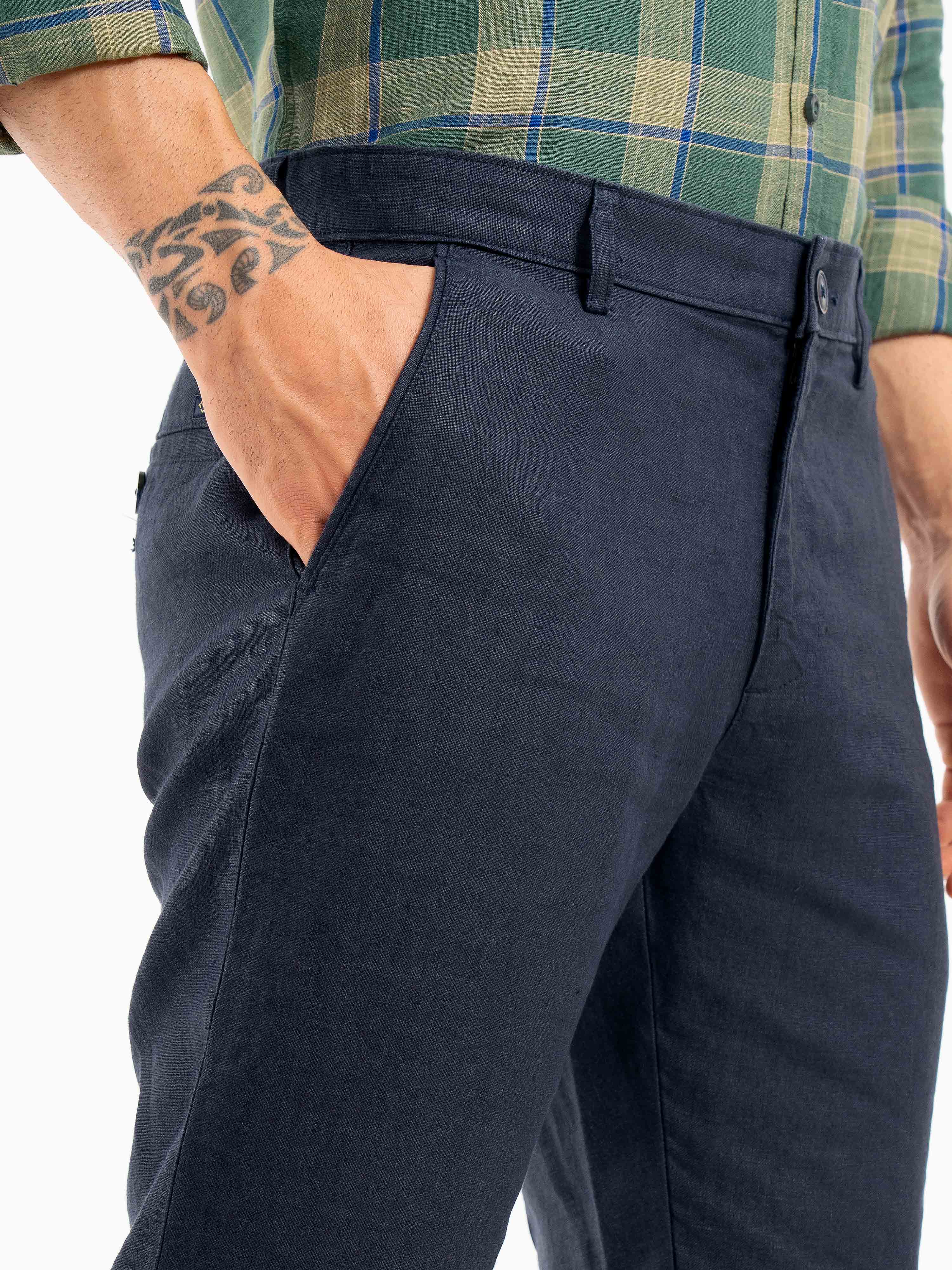 ST4U Men's Pure Linen Slim Fit Flat Front Trouser – Navy
