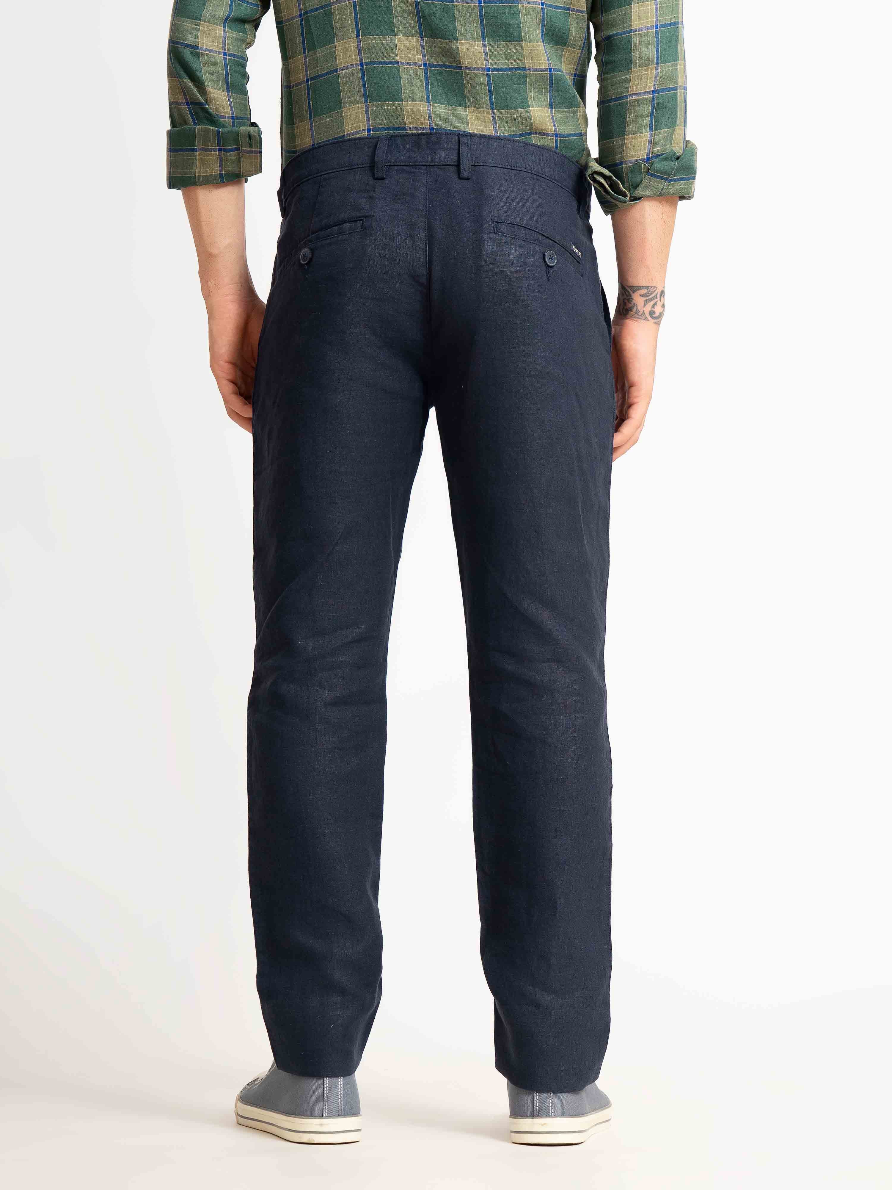 ST4U Men's Pure Linen Slim Fit Flat Front Trouser – Navy