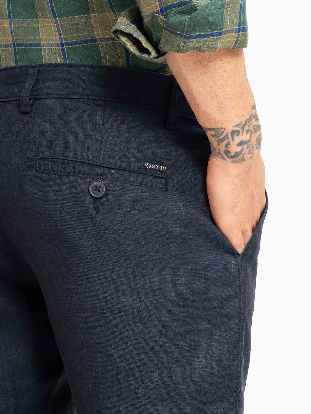 ST4U Men's Pure Linen Slim Fit Flat Front Trouser – Navy