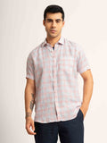ST4U Men's Pure Linen Half Sleeve Checked Shirt – Red Blue Checks