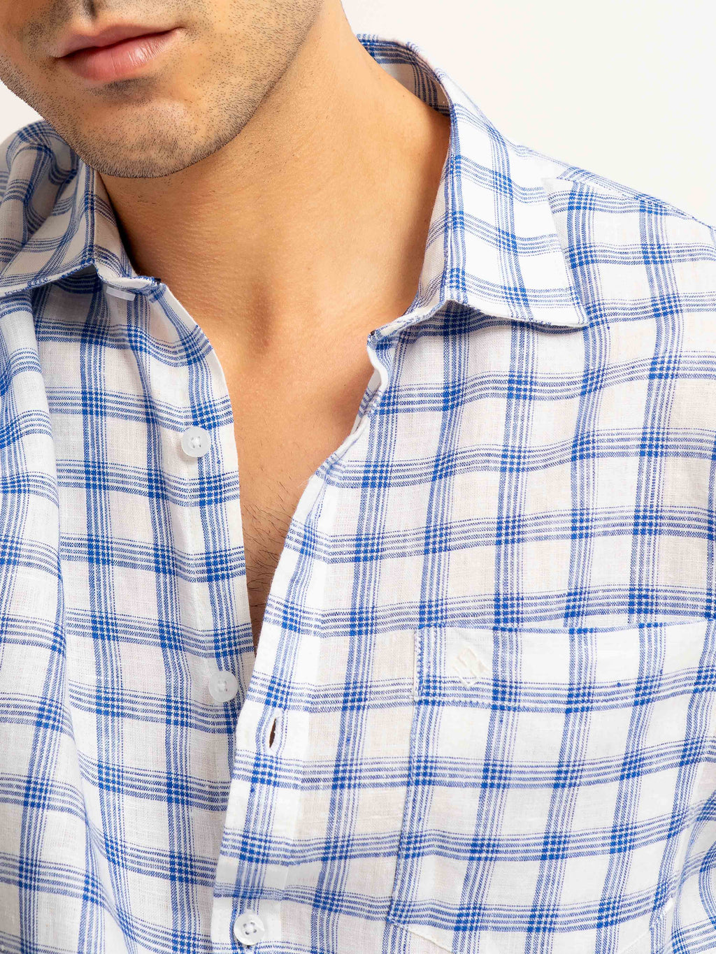ST4U Men's Pure Linen Full Sleeve Checked Shirt – Dark Blue Checks